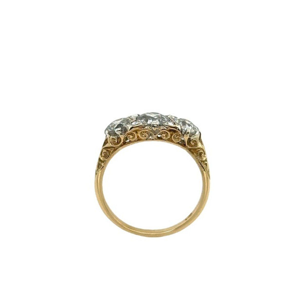 Bague diamant 3 pierres vintage en or jaune 18 carats 1,50 ct diamants taille victorienne-photo-2