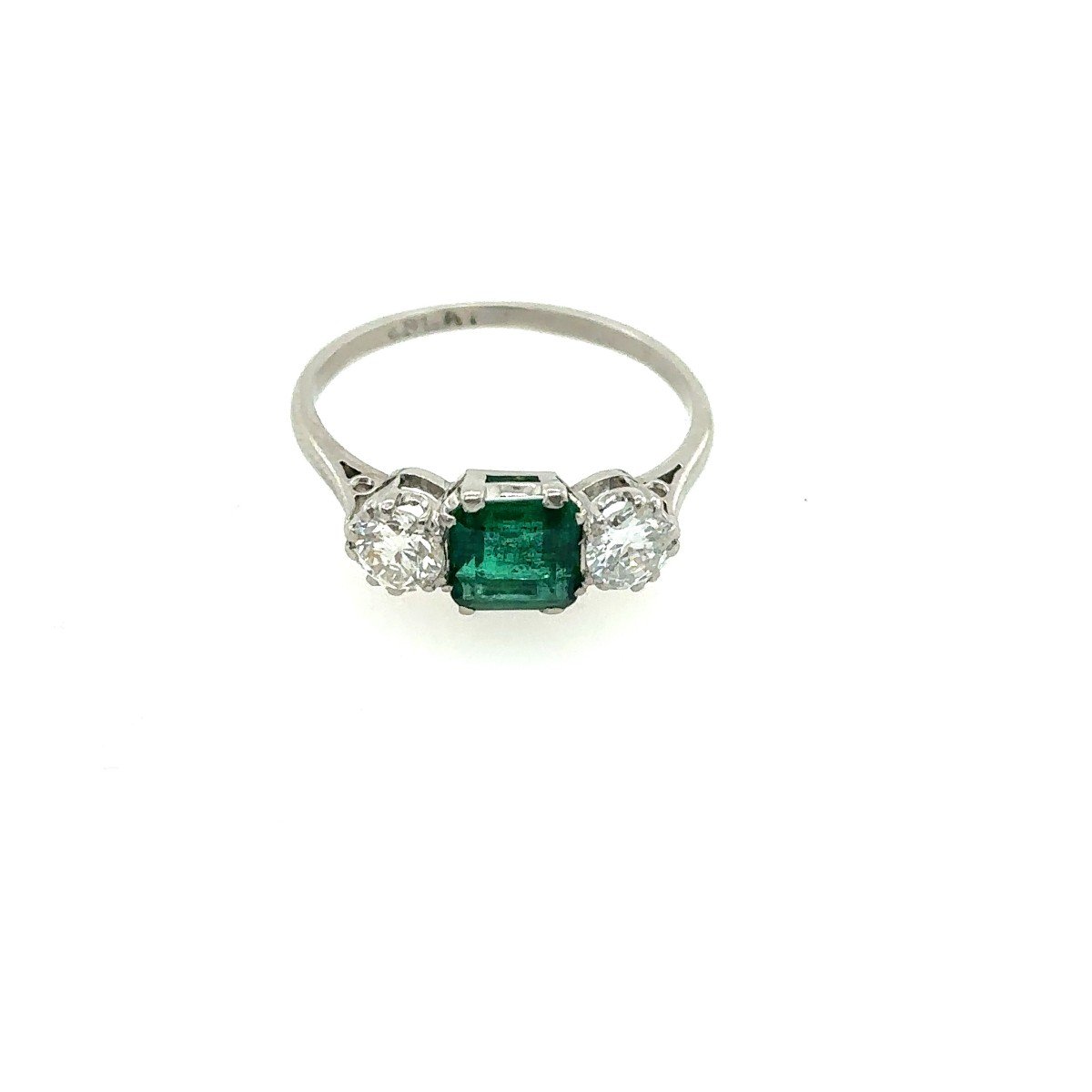Platinum Vintage 1.0ct Square Natural Emerald With Matching 0.33ct Diamonds-photo-2