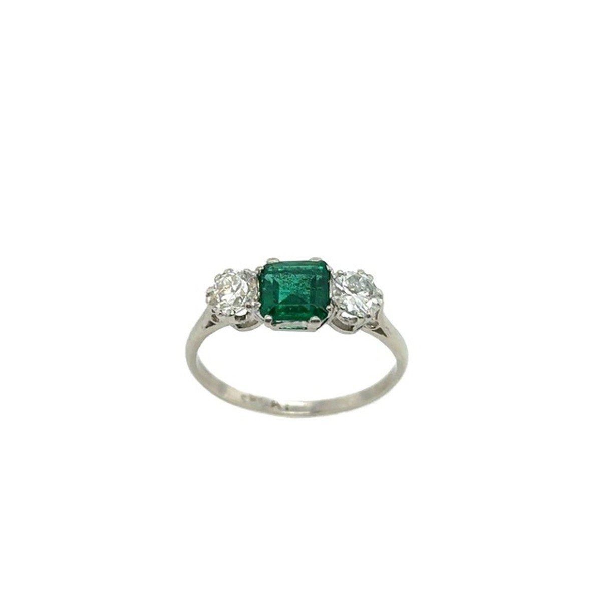 Platinum Vintage 1.0ct Square Natural Emerald With Matching 0.33ct Diamonds