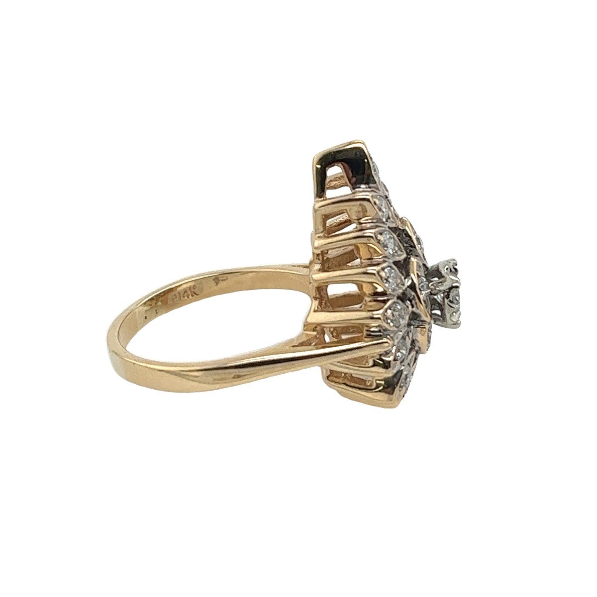 Bague en grappe de diamants en or jaune 14 carats de style vintage avec diamants de 0,70 ct-photo-2