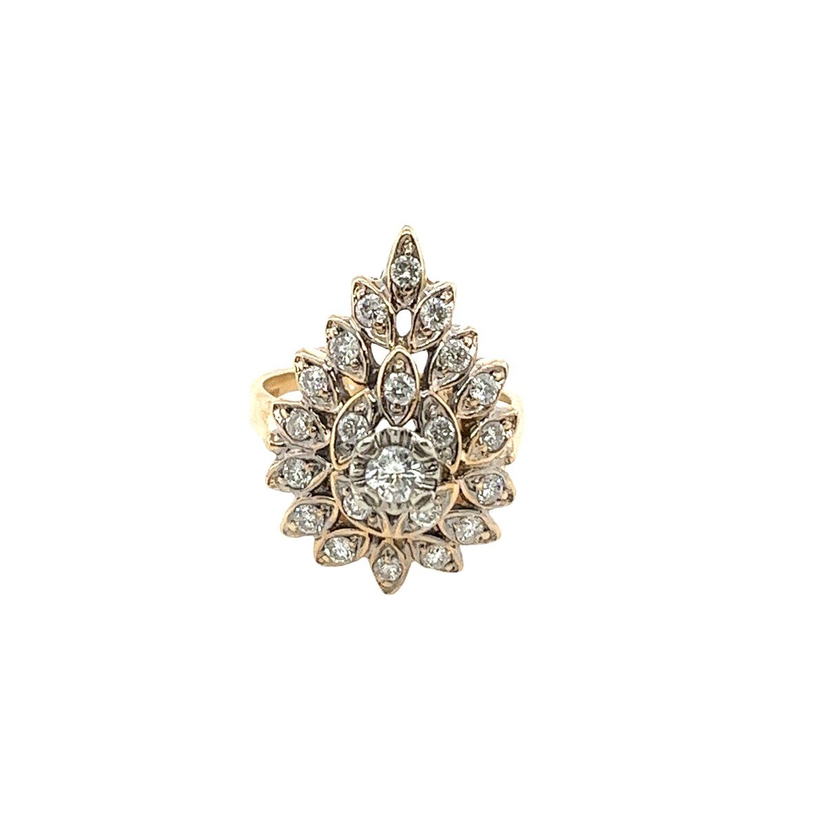 Bague en grappe de diamants en or jaune 14 carats de style vintage avec diamants de 0,70 ct