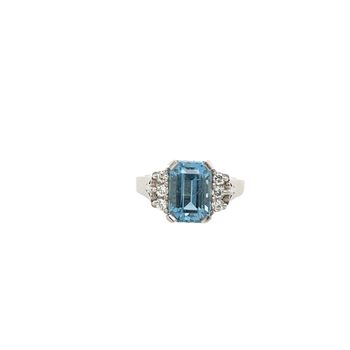 Bague aigue-marine triple Aaa taille émeraude 3,10 ct avec 3 diamants sur les côtés en platine