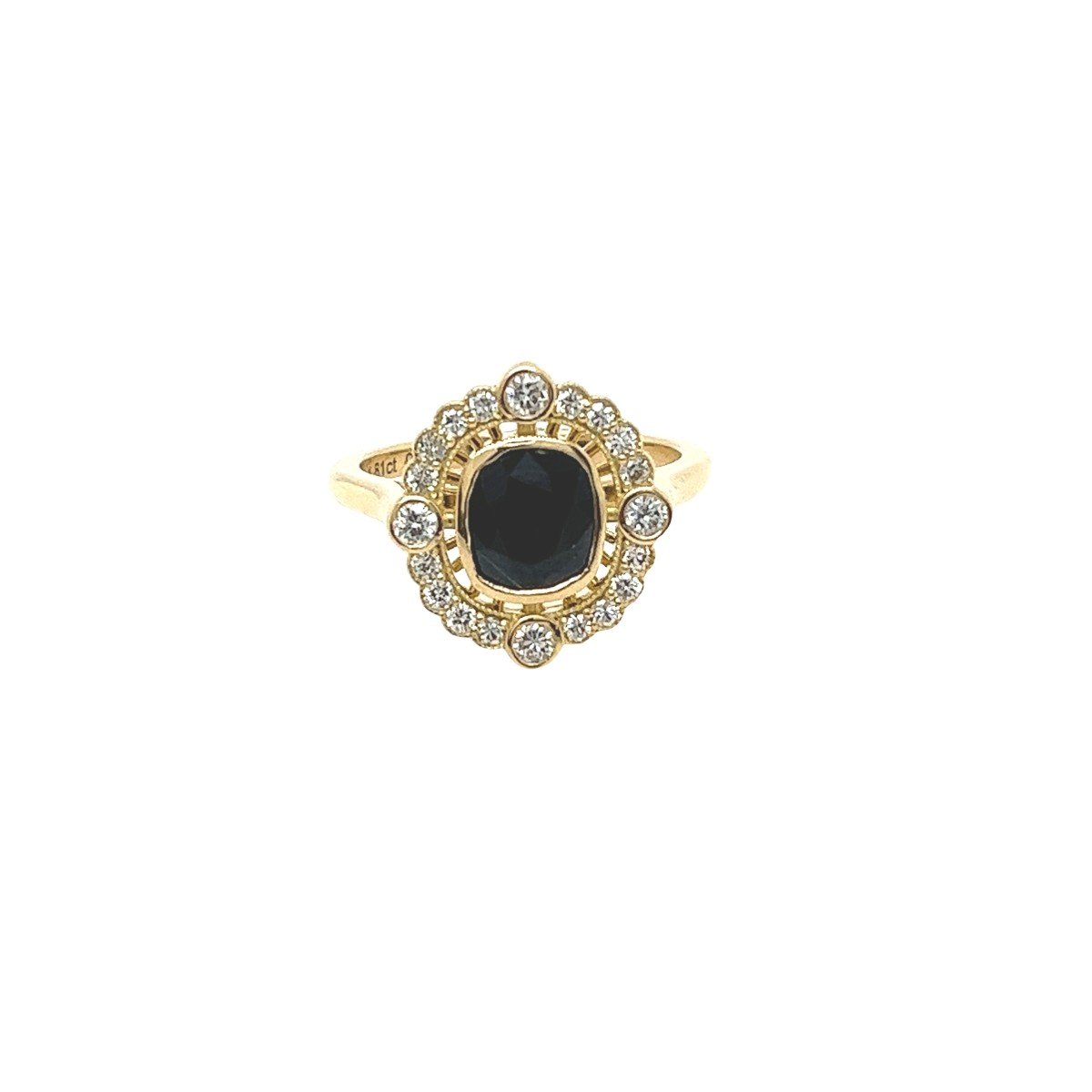 Bague saphir et diamant en or jaune 18 carats sertie d'un saphir naturel de 1,81 carat