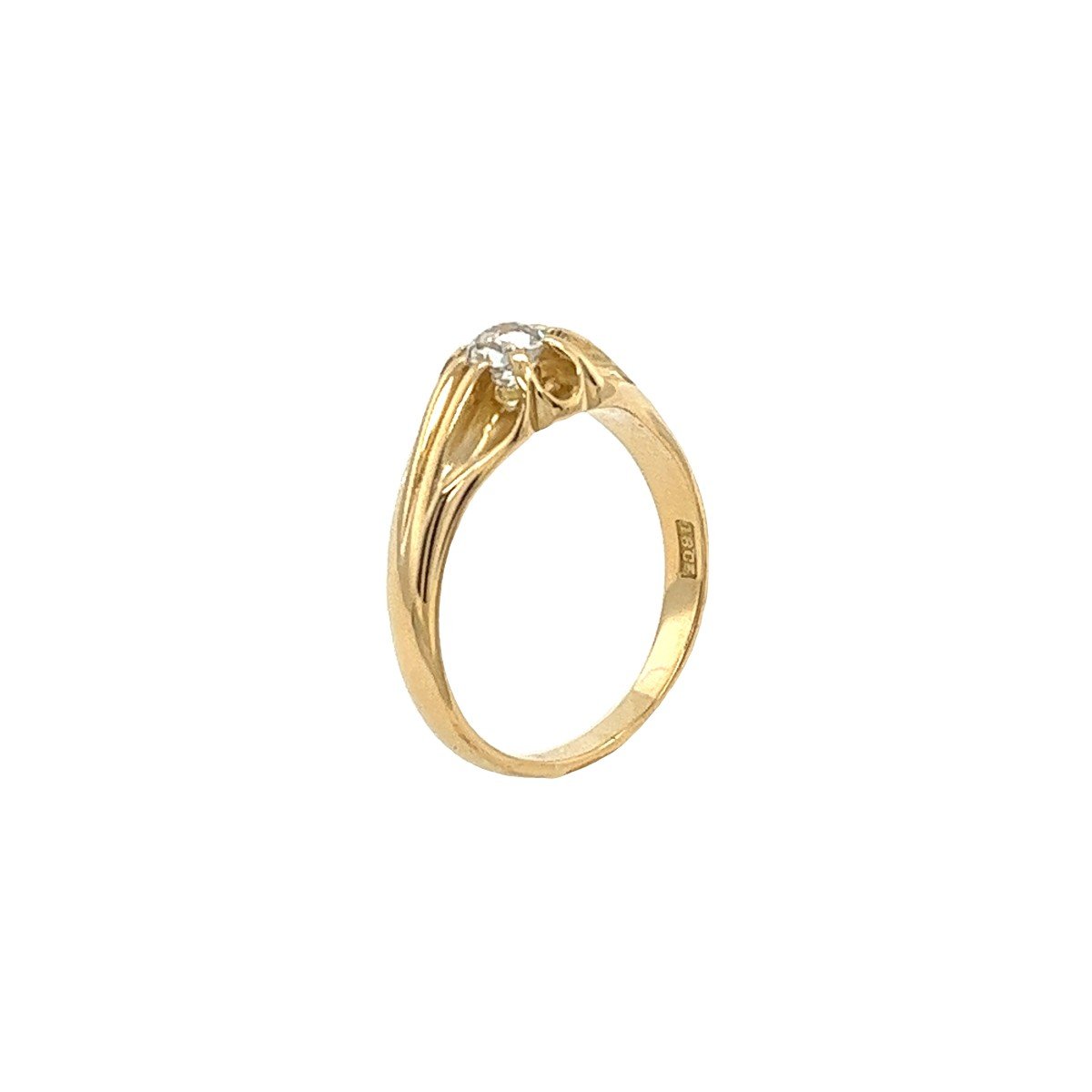 Bague solitaire antique en or jaune 18 carats sertie d'un diamant coussin de 0,33 carat-photo-1