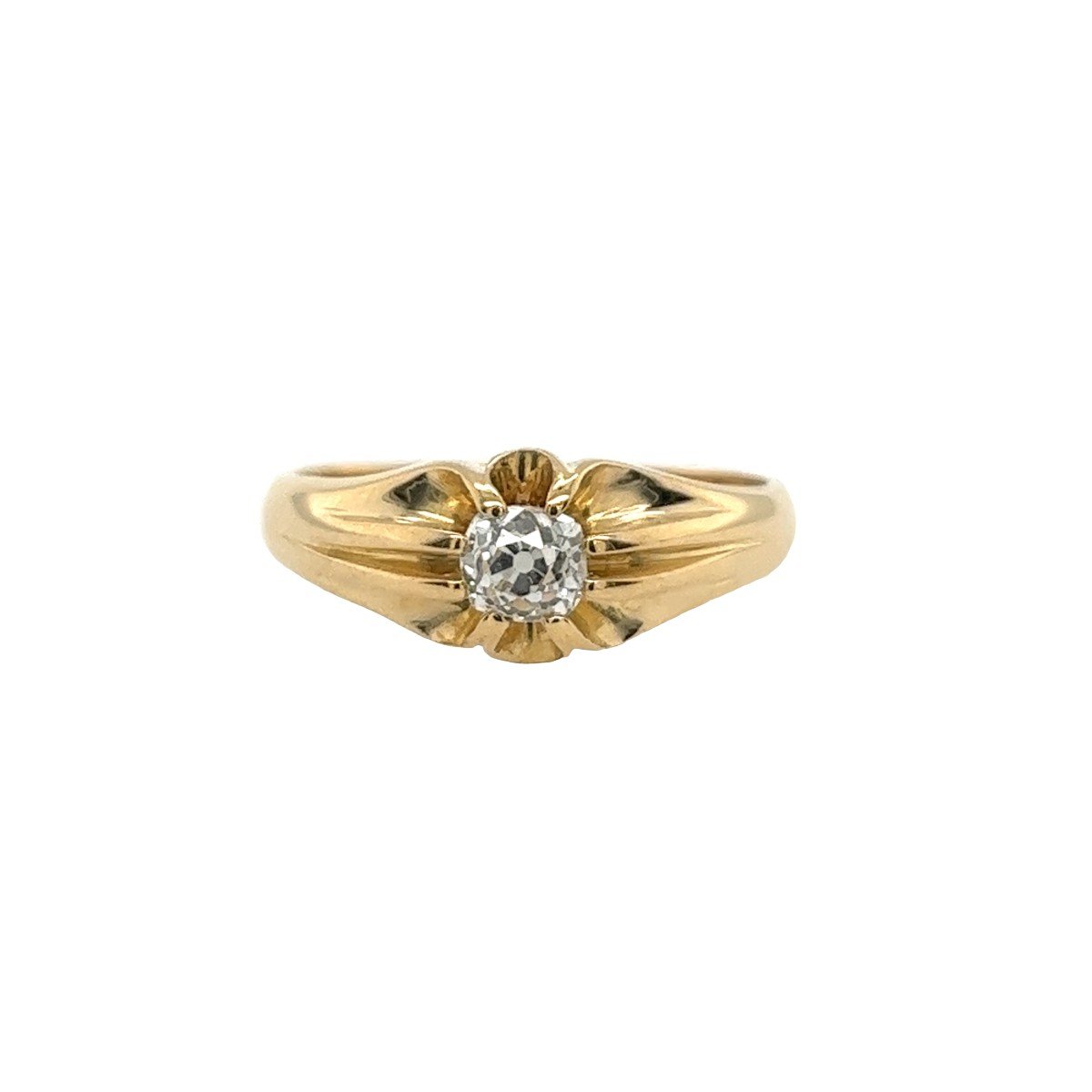 Bague solitaire antique en or jaune 18 carats sertie d'un diamant coussin de 0,33 carat