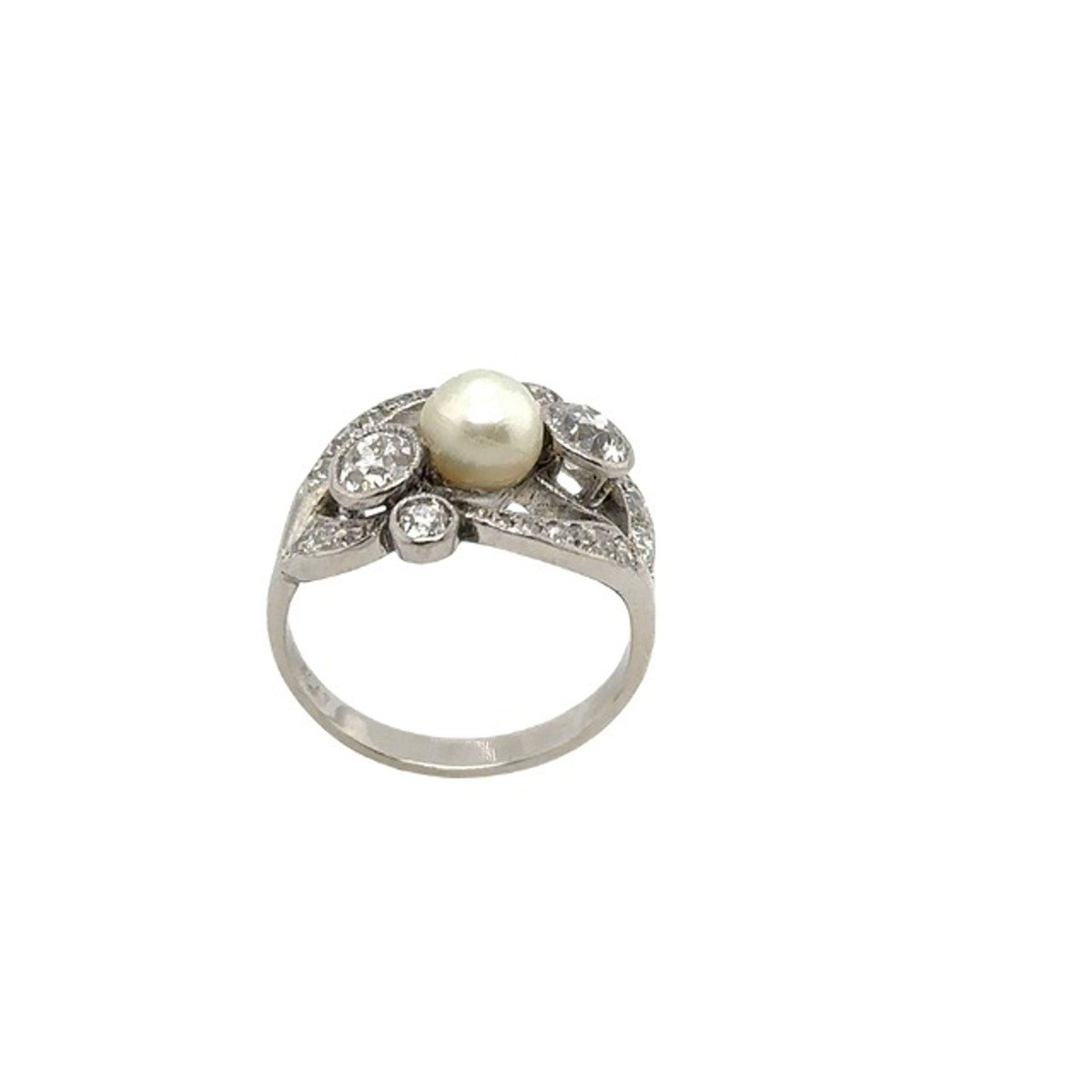 Vintage Diamond And Pearl Ring Set In Platinum, 0.90ct Of Diamonds-photo-4
