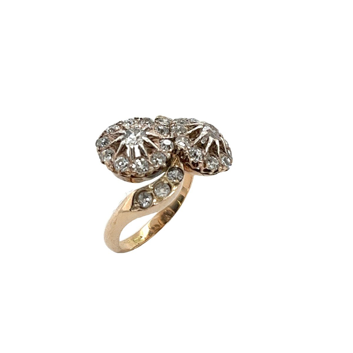 Vintage 14ct Yellow Gold Cluster Diamond Ring, Set With 0.70ct Old Cut Diamonds-photo-2