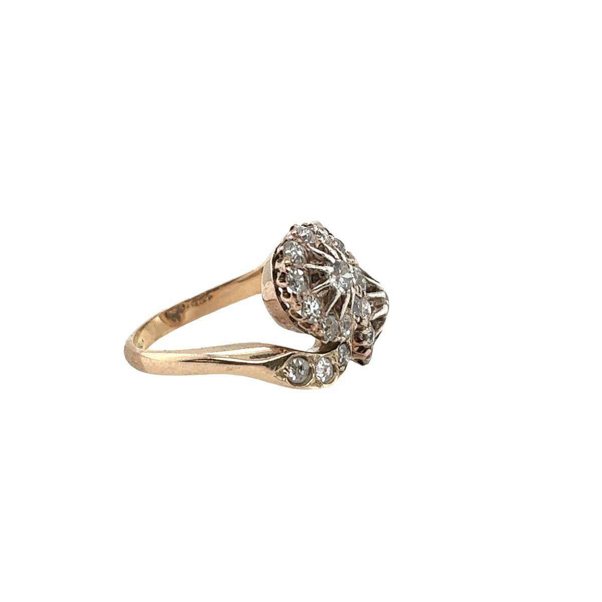 Vintage 14ct Yellow Gold Cluster Diamond Ring, Set With 0.70ct Old Cut Diamonds-photo-3