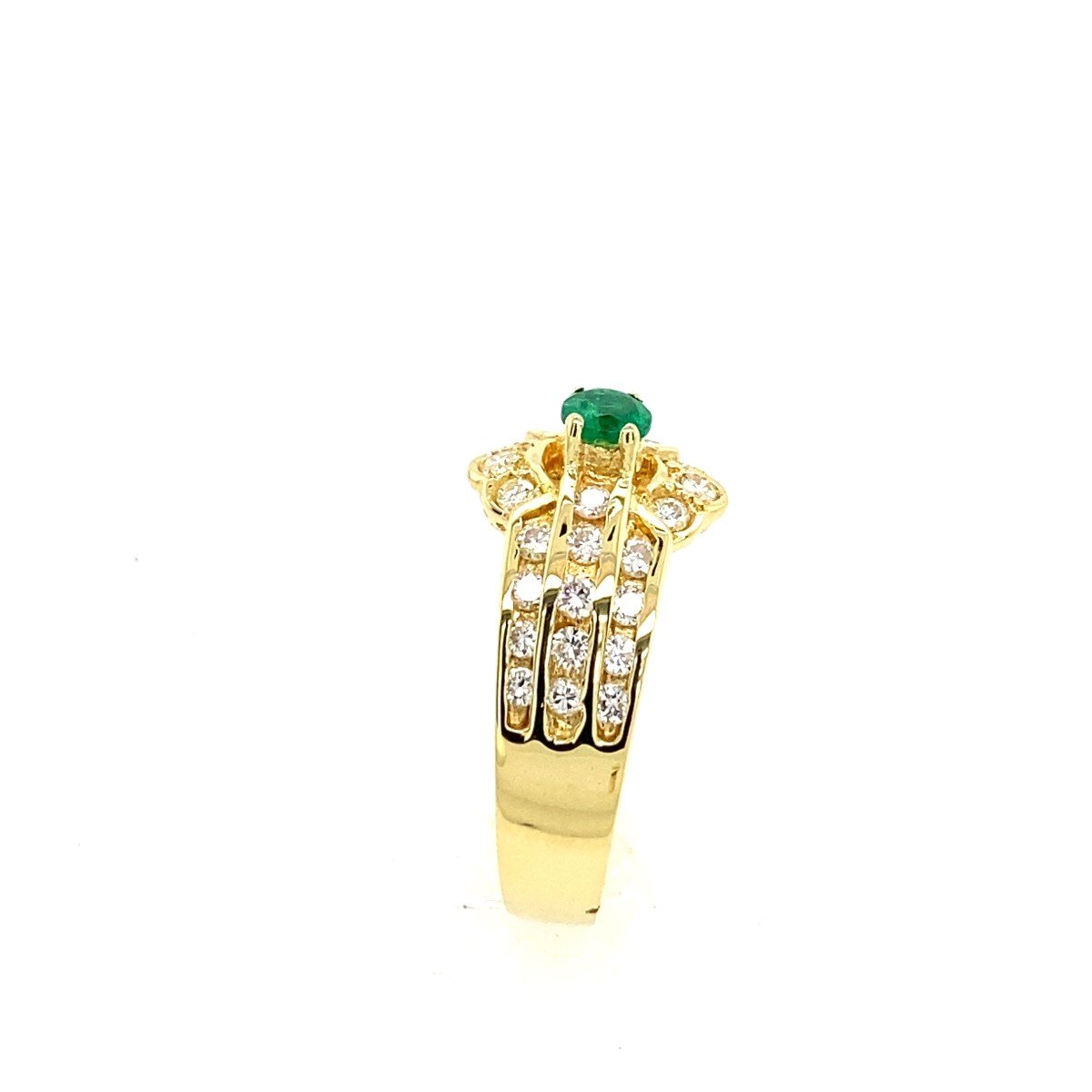18ct Yellow Gold Emerald Ring Set With 0.40ct Natural Round Diamonds-photo-2