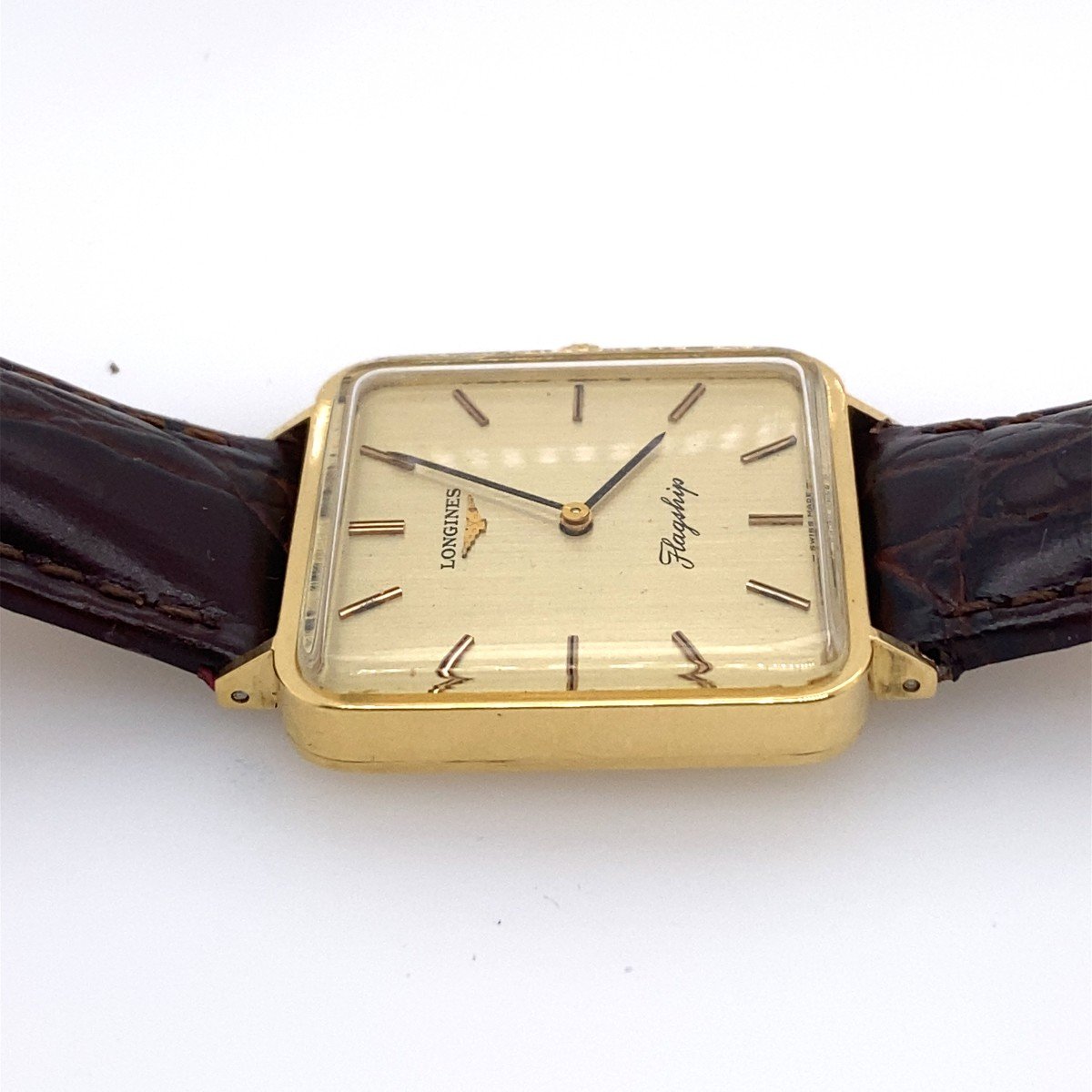 Montre Phare Carrée Longines Vintage En Or Jaune 18 Carats-photo-2