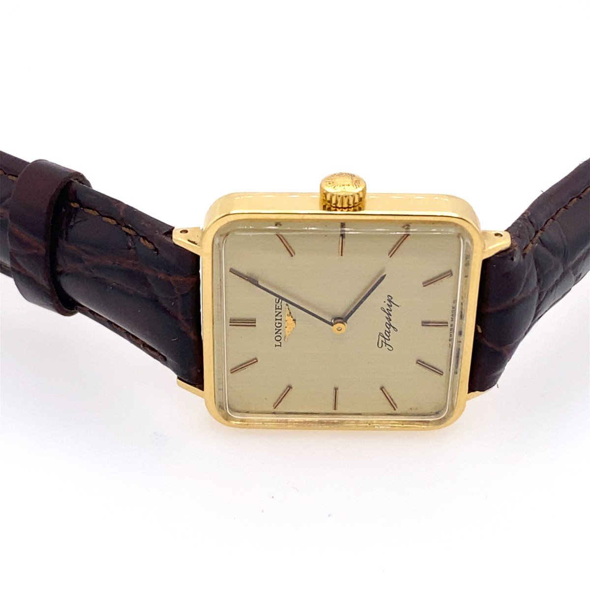 Montre Phare Carrée Longines Vintage En Or Jaune 18 Carats-photo-5