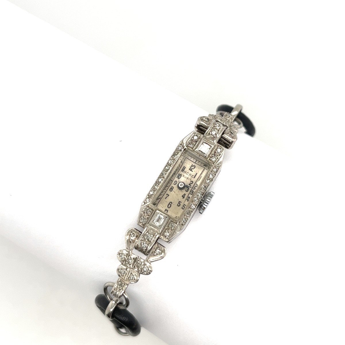 Vintage Deco Watch In Platinum Set With 0.30 Ct Of Old-cut Diamonds-photo-4