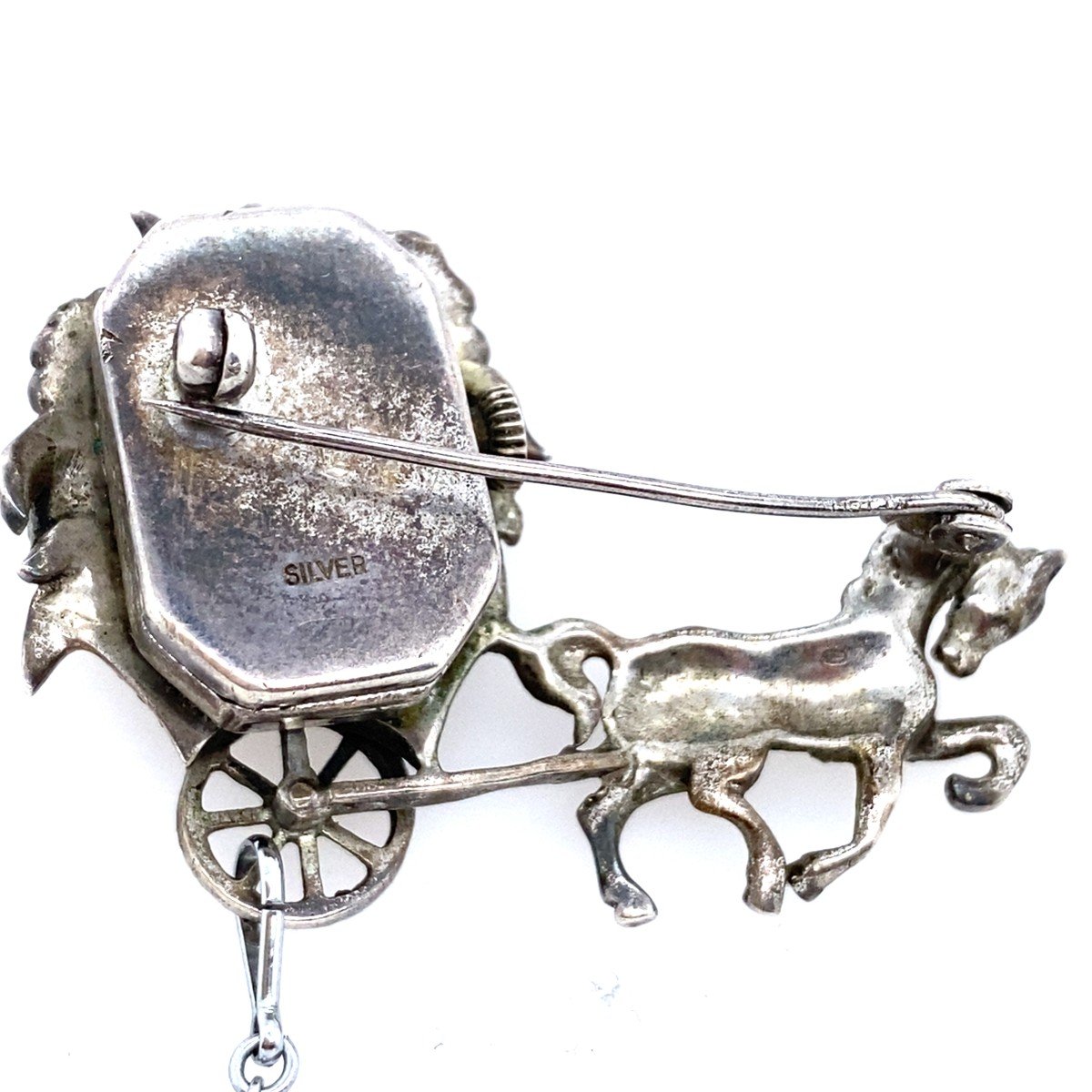 Anker Silver 1950s Monarch Horse And Carriage Brooch/watch With Marcasite-photo-1