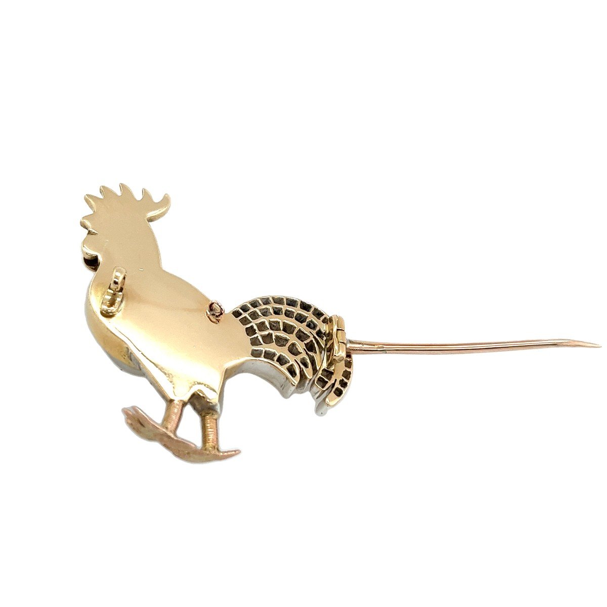 Baroque Rooster Brooch In Diamond, Enamel And 14k Yellow Gold Set In Platinum-photo-4