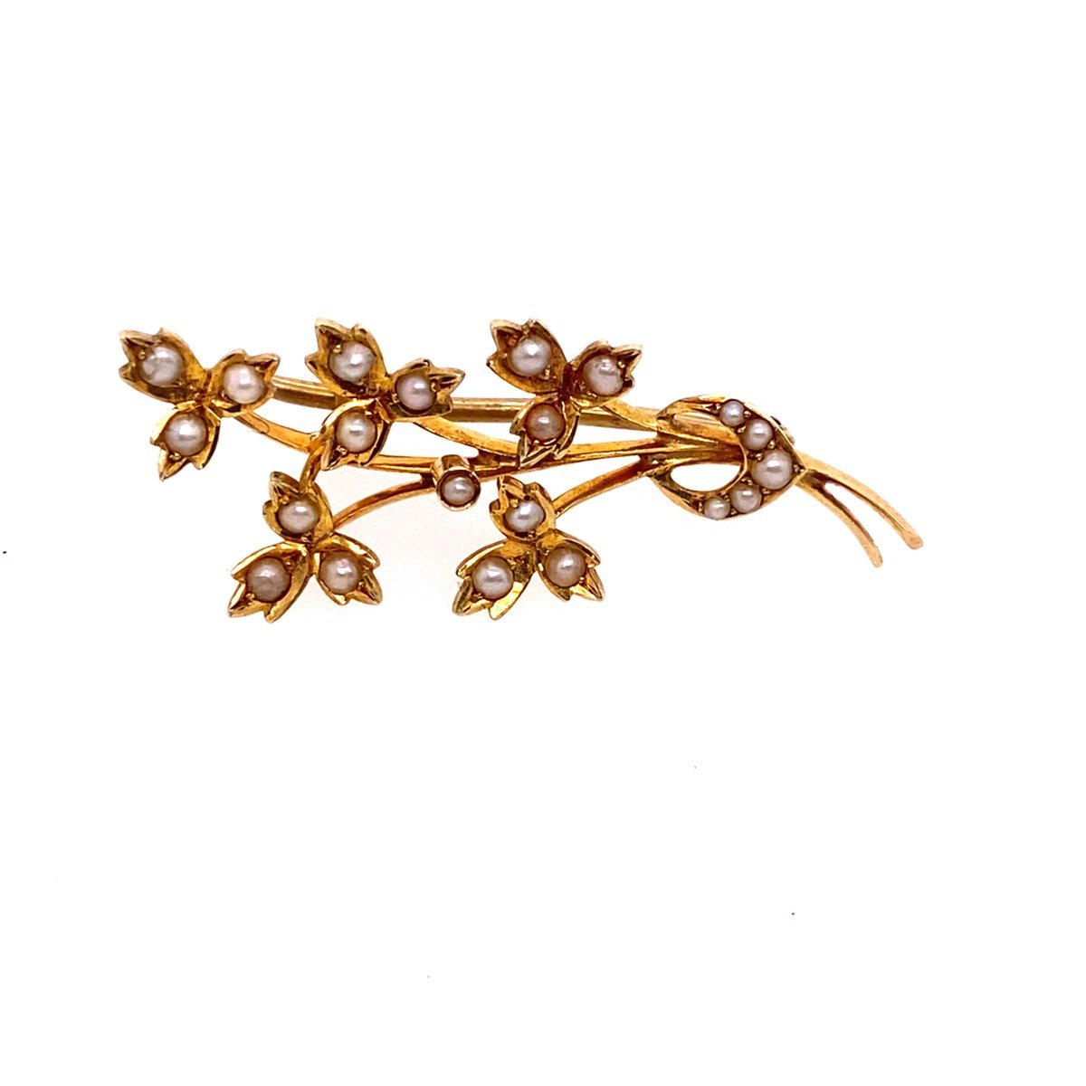 Antique 15k Gold Seed Pearl Spray Brooch