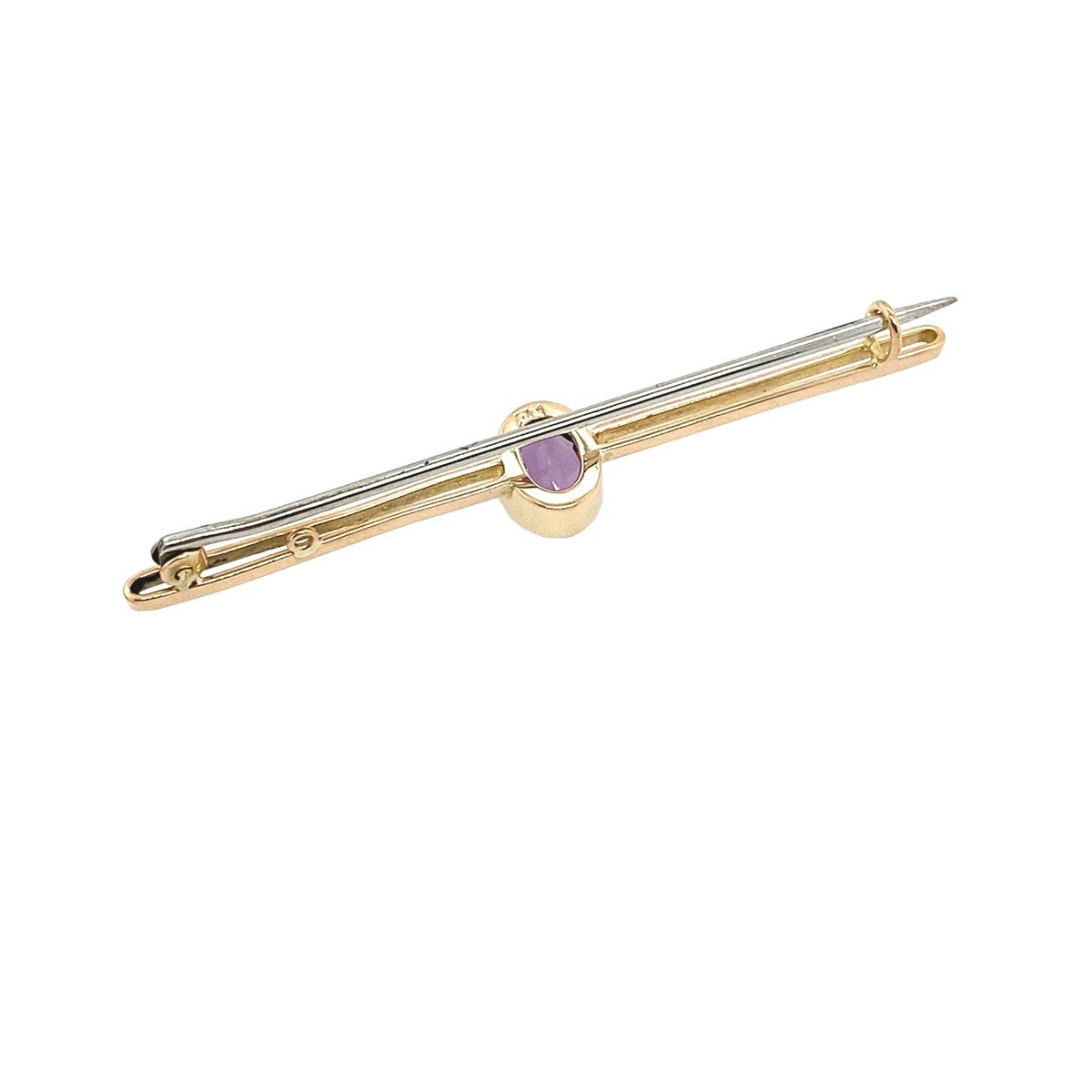 Antique 15k Rose Gold Bar Brooch With Amethyst, With Steel Pin For More -photo-2