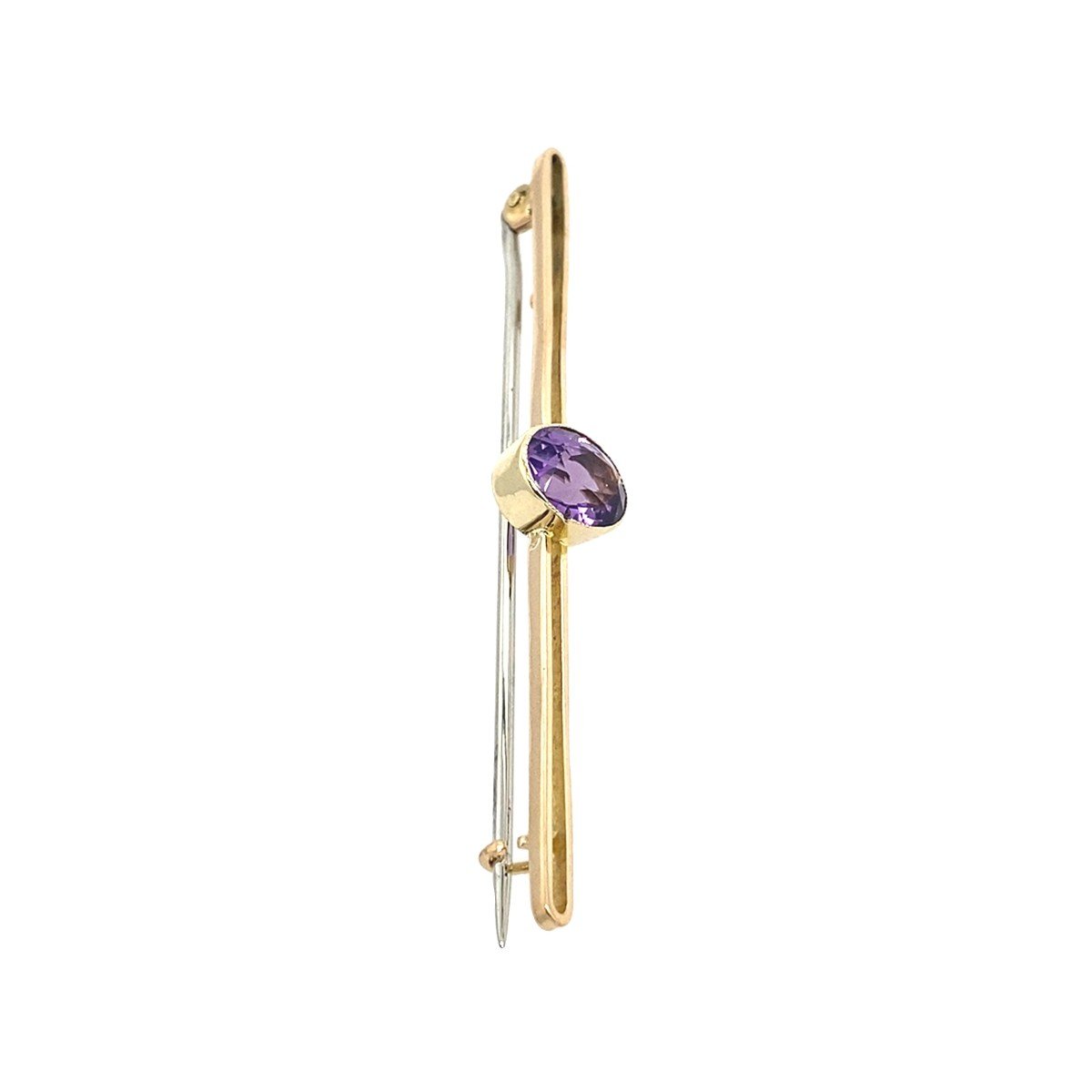 Antique 15k Rose Gold Bar Brooch With Amethyst, With Steel Pin For More -photo-2