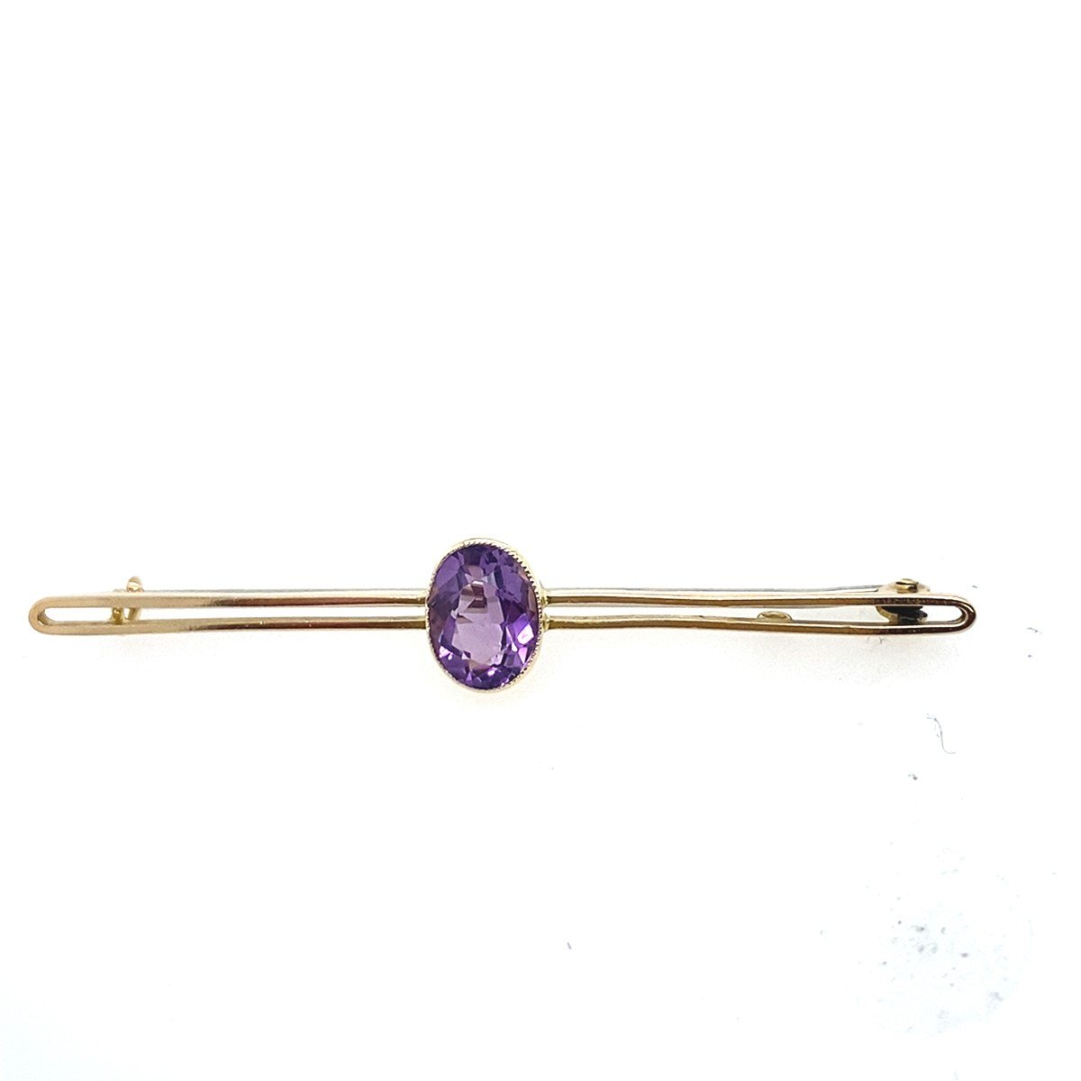 Antique 15k Rose Gold Bar Brooch With Amethyst, With Steel Pin For More -photo-3