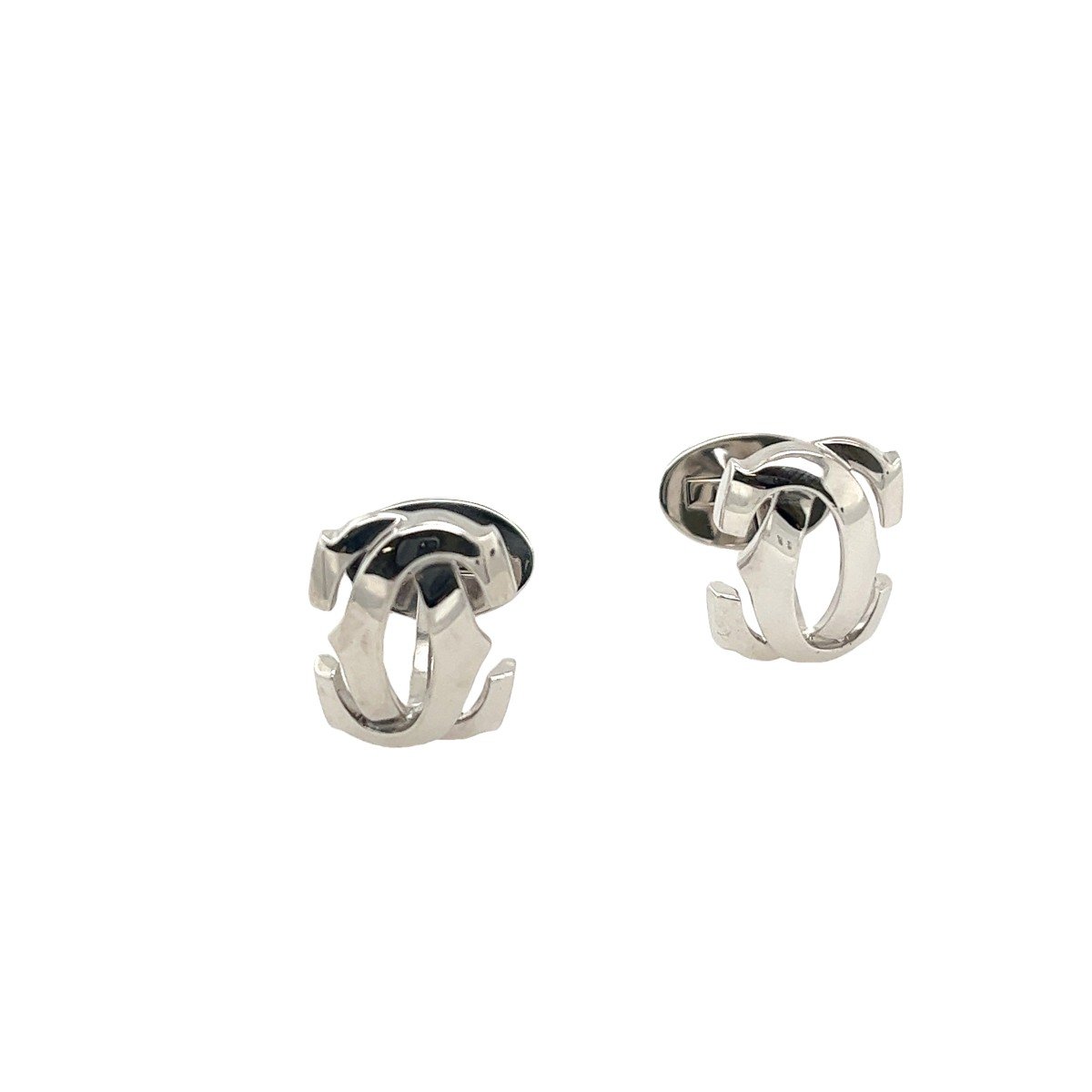 Cartier Penelope Logo Pivoting Back Vintage Cufflinks In 18k White Gold-photo-2