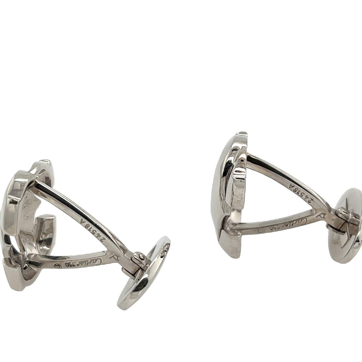 Cartier Penelope Logo Pivoting Back Vintage Cufflinks In 18k White Gold-photo-3