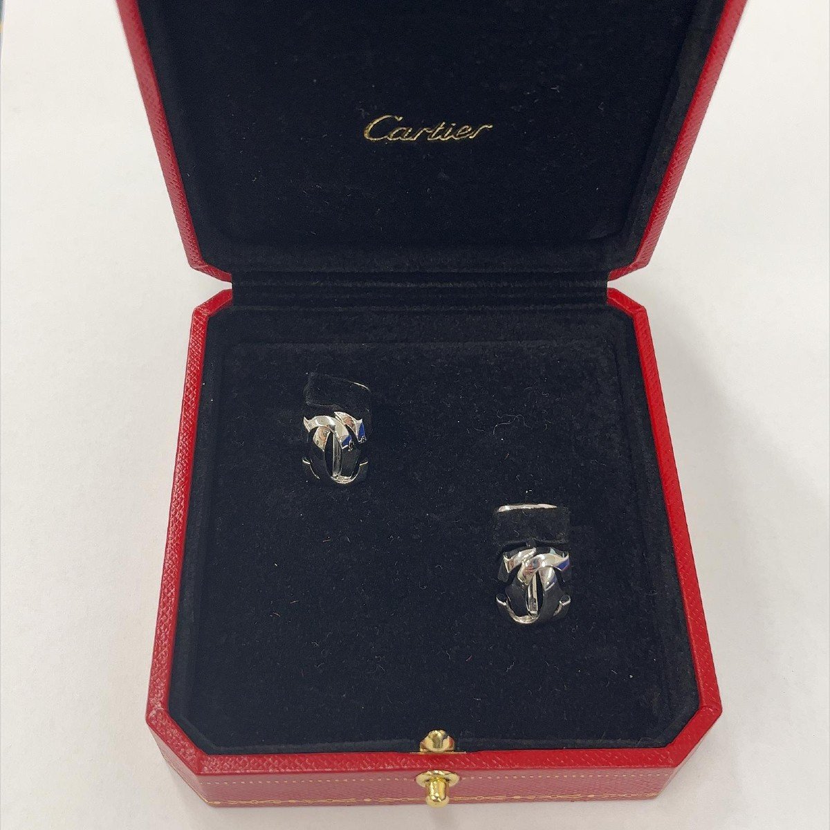 Cartier Penelope Logo Pivoting Back Vintage Cufflinks In 18k White Gold