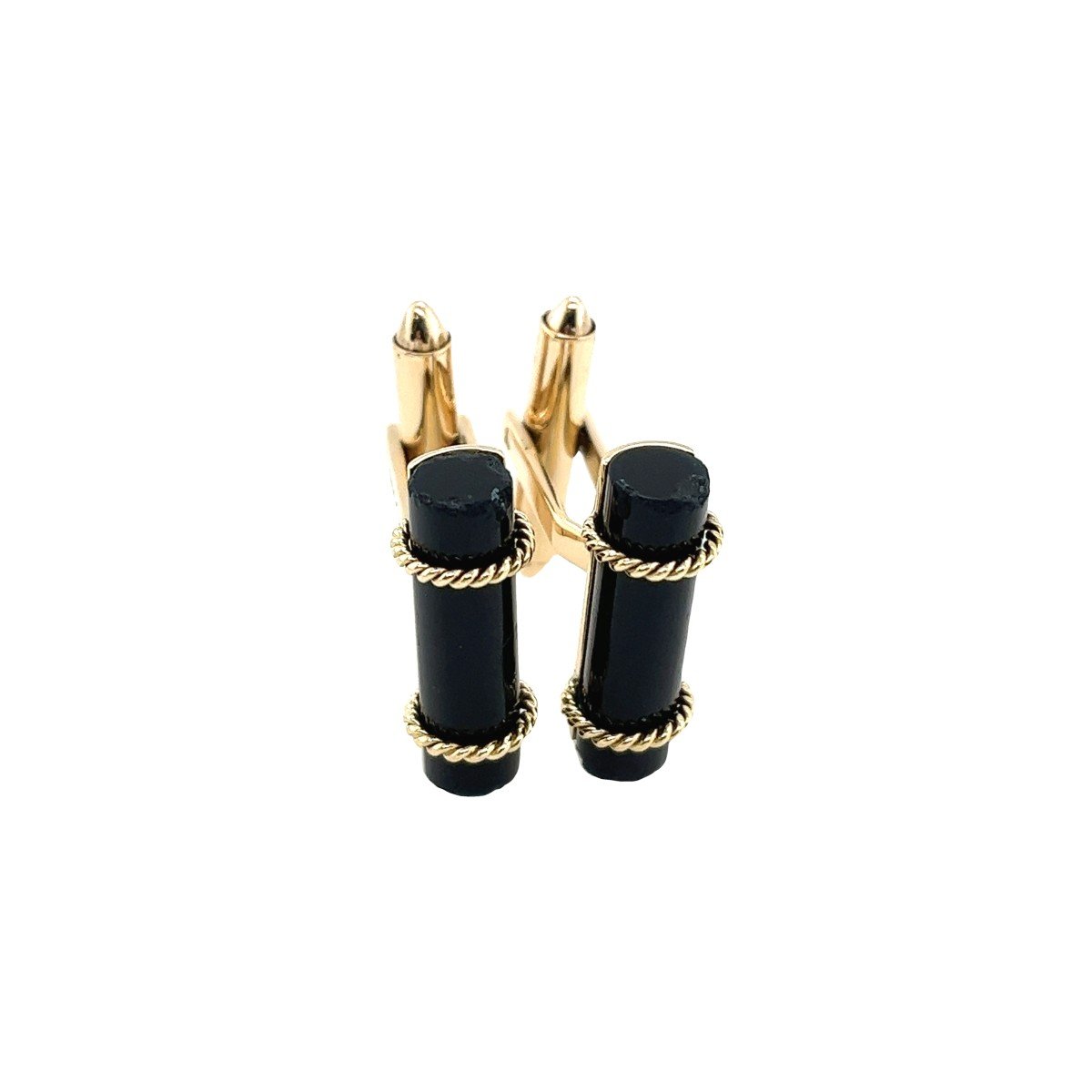 Boutons De Manchette Vintage En Or Jaune 14 Carats Et Onyx Noir-photo-1