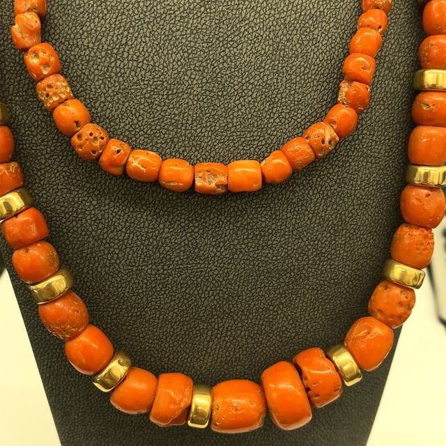 Coral Necklaces With 14k Gold Beads Spaced Between Every 2 Corals