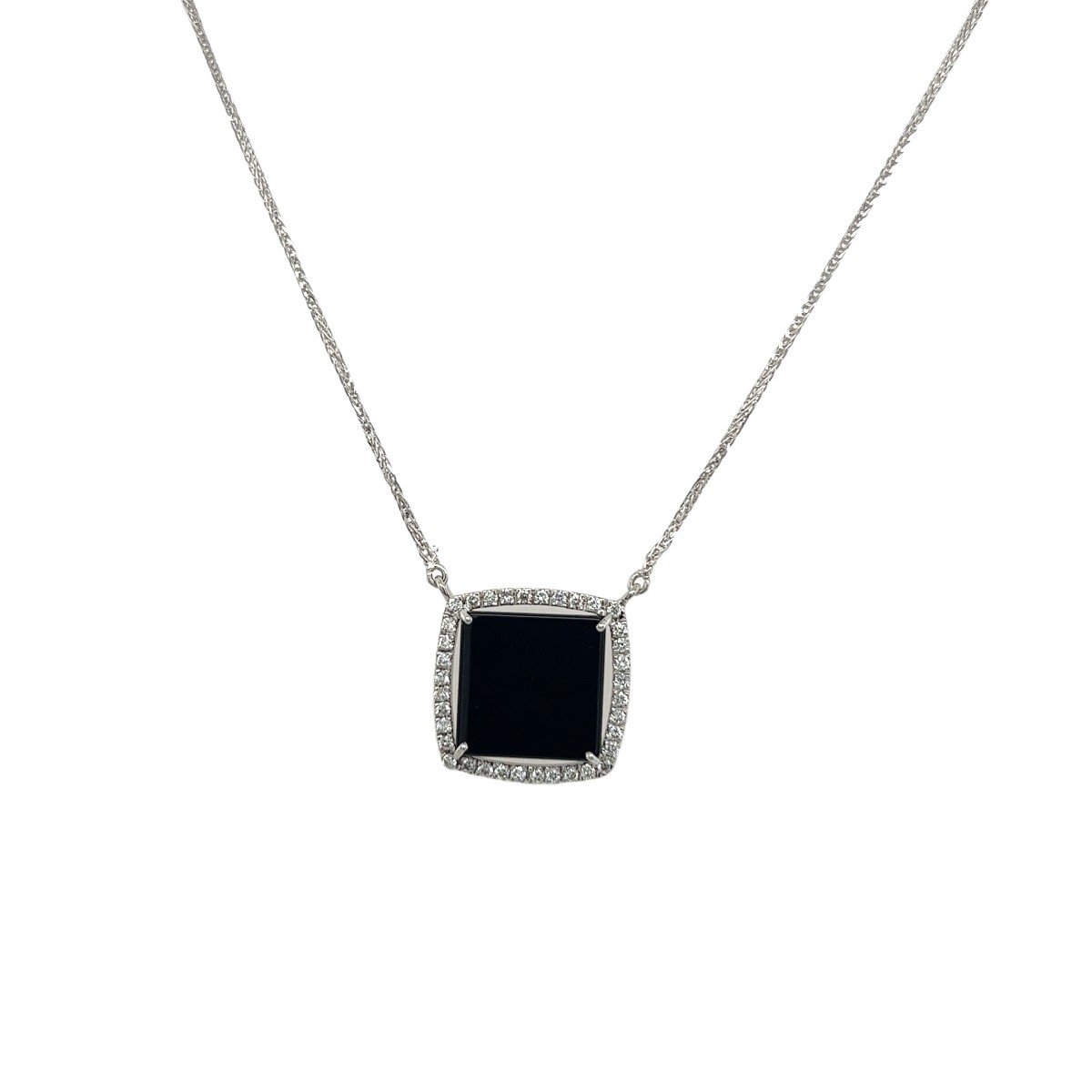 Elegant Black Onyx And Diamond Pendant In 18k White Gold-photo-4