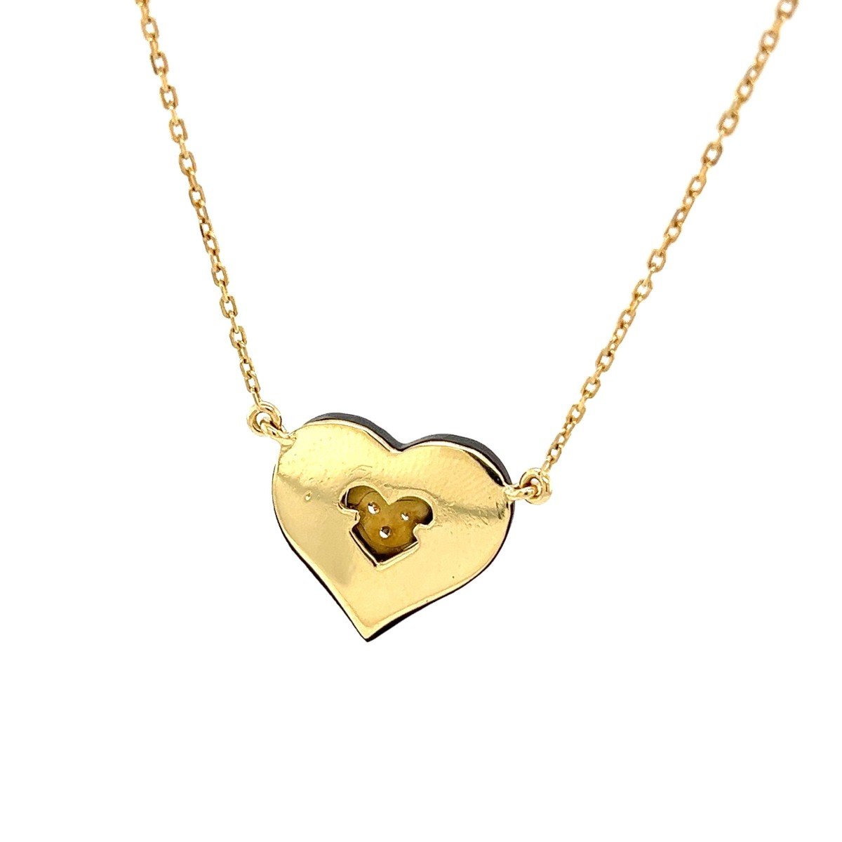 Elegant Heart Shaped Pendant With Black Onyx And Diamonds In 18k Yellow Gold-photo-5