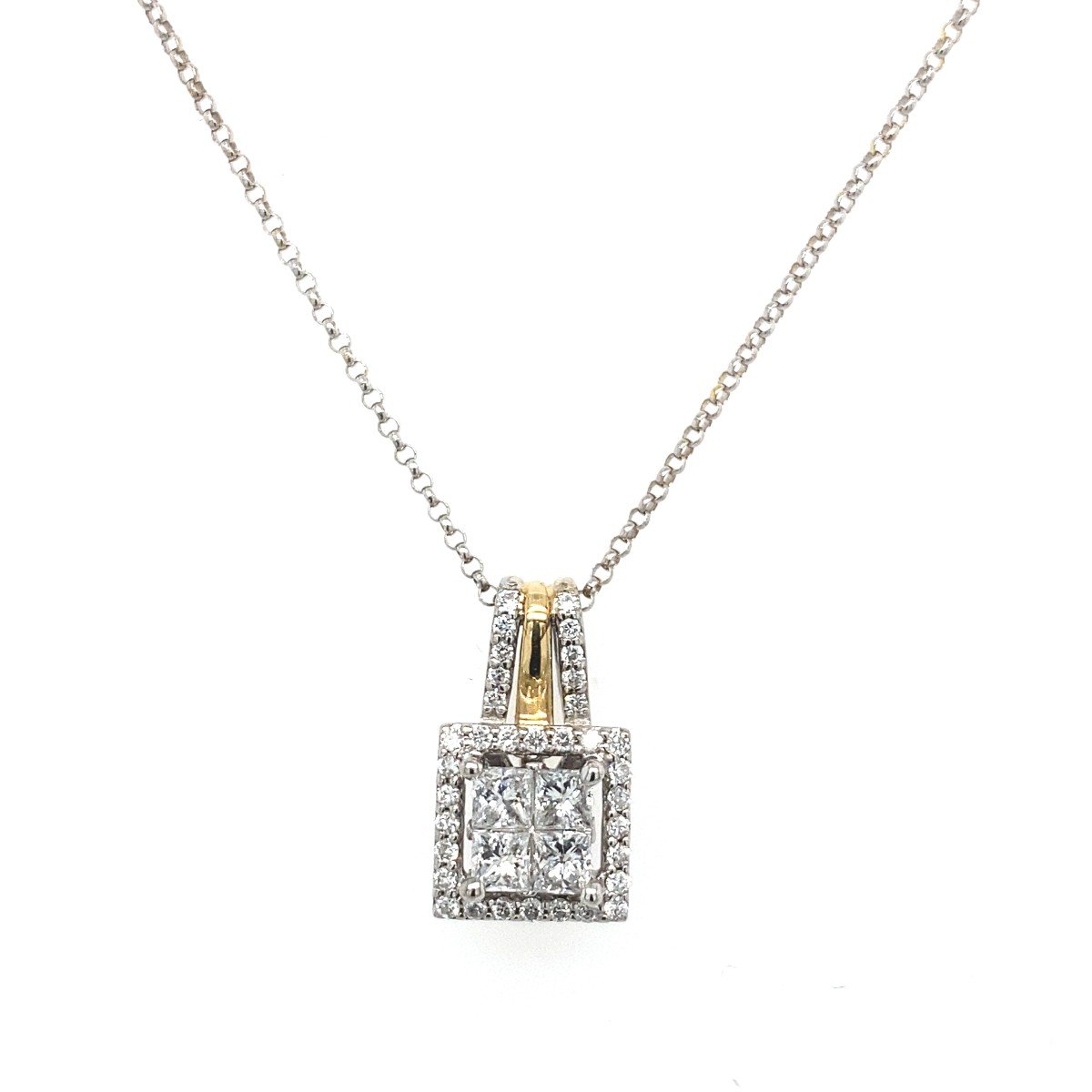 Princess Cut Diamond Pendant And Round Brilliant Cut 0.75 Ct Set In 14k White Gold-photo-2