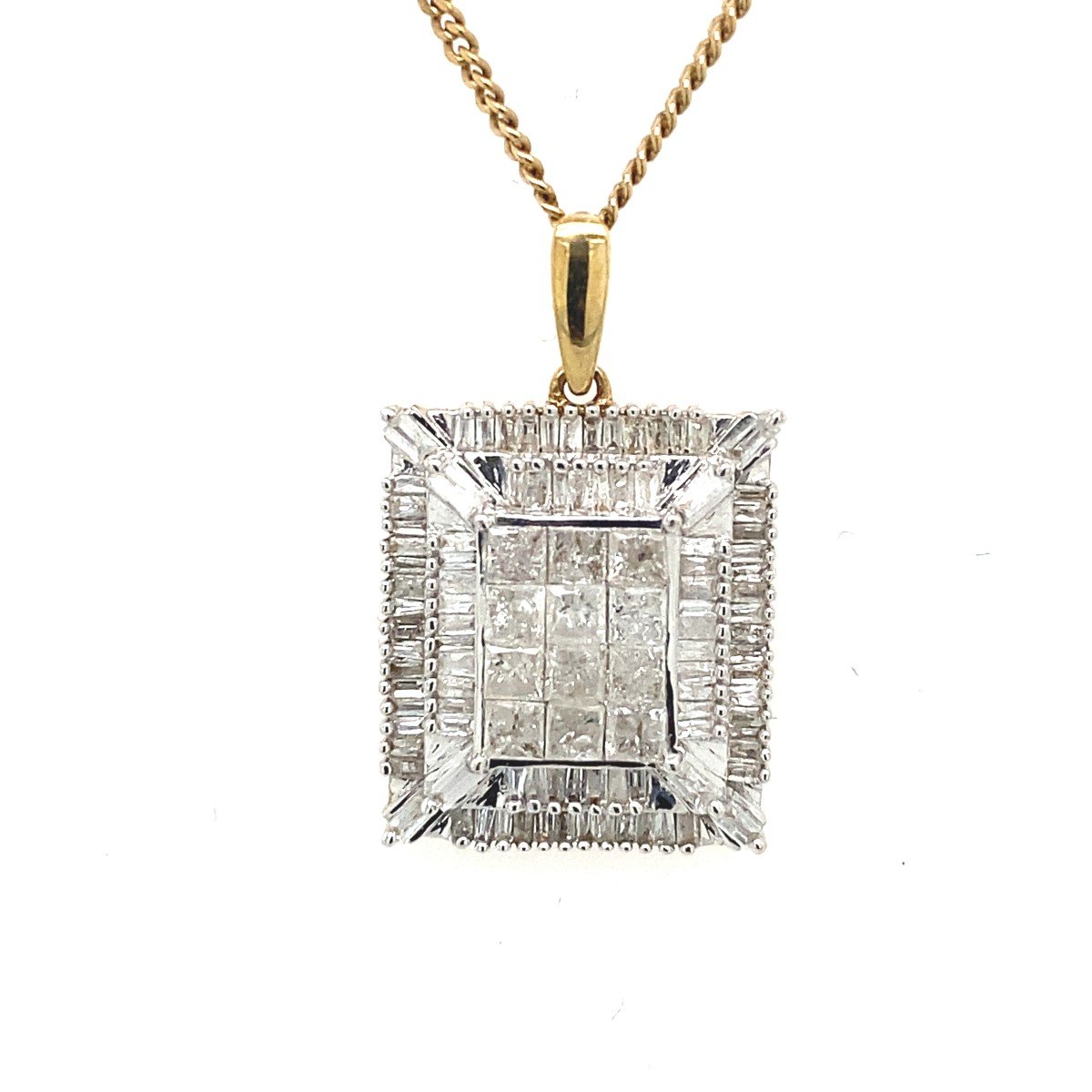 Rectangular Pendant Set With A Baguette And A Princess Cut Diamond With 1.0 Ct Of G/-photo-2