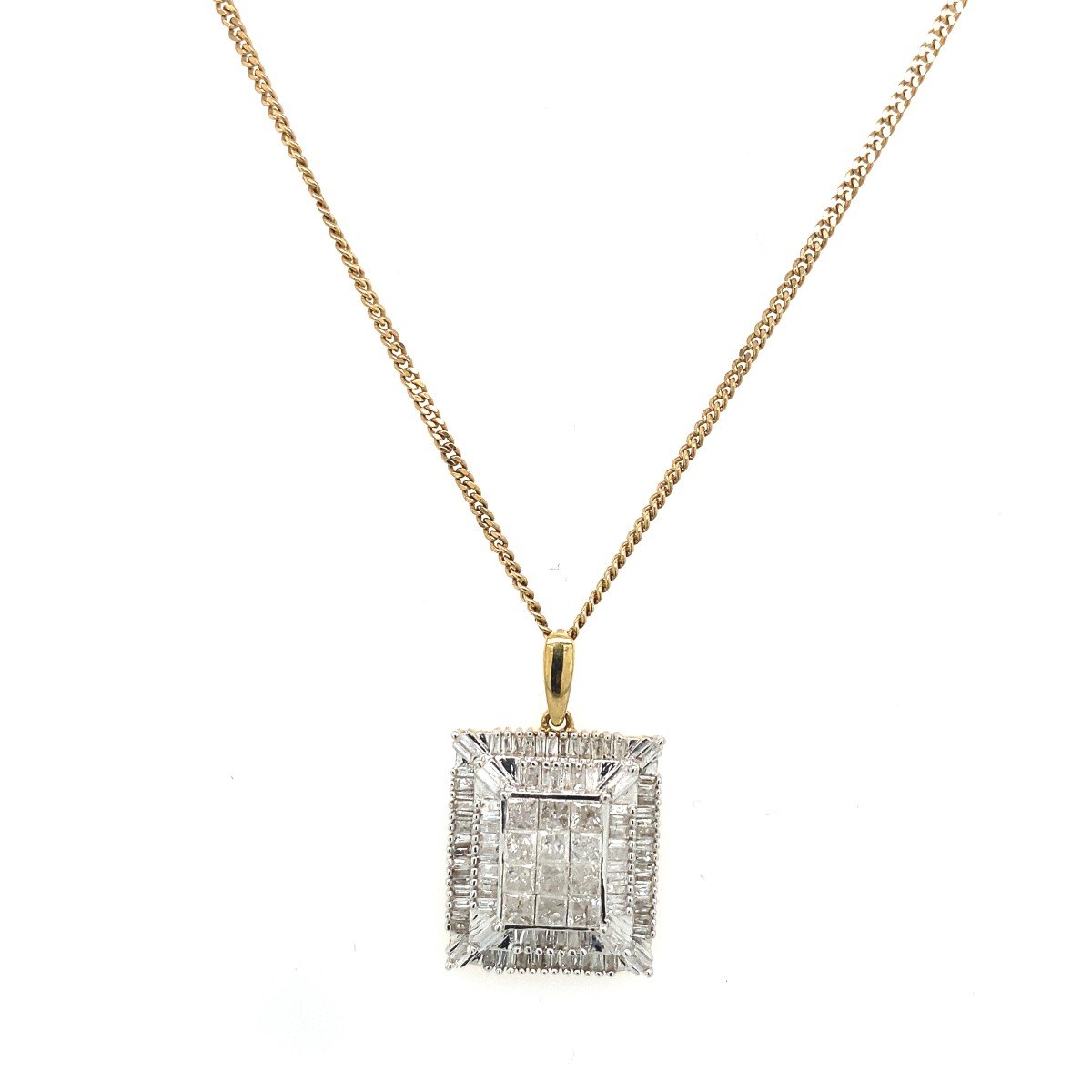 Rectangular Pendant Set With A Baguette And A Princess Cut Diamond With 1.0 Ct Of G/-photo-3