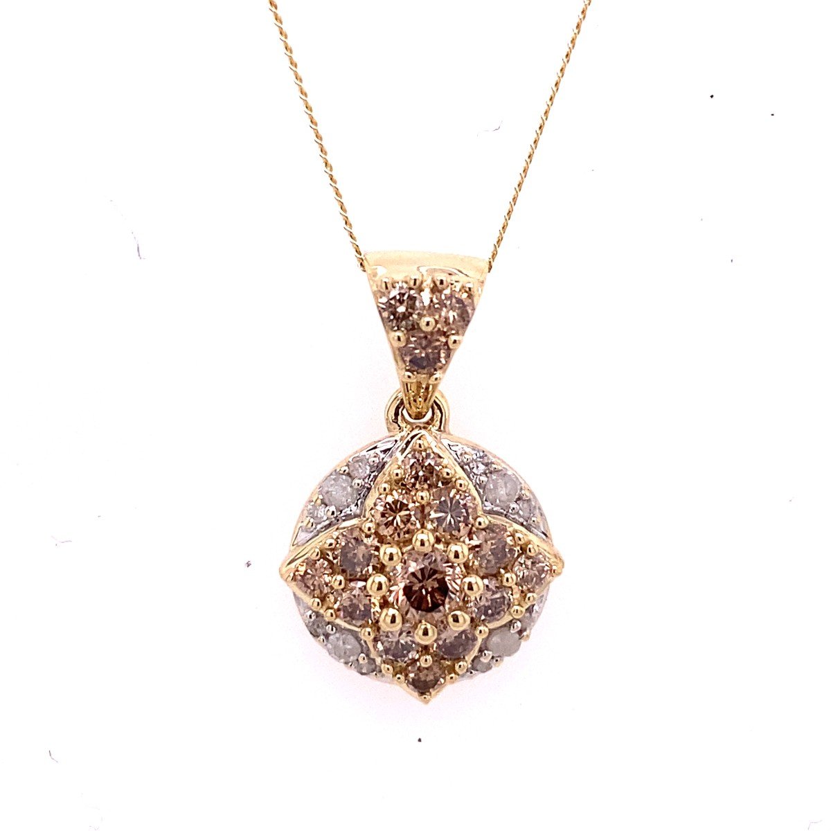 Pendentif Diamant Champagne Naturel Or Jaune 9 Carats 0,75 Ct