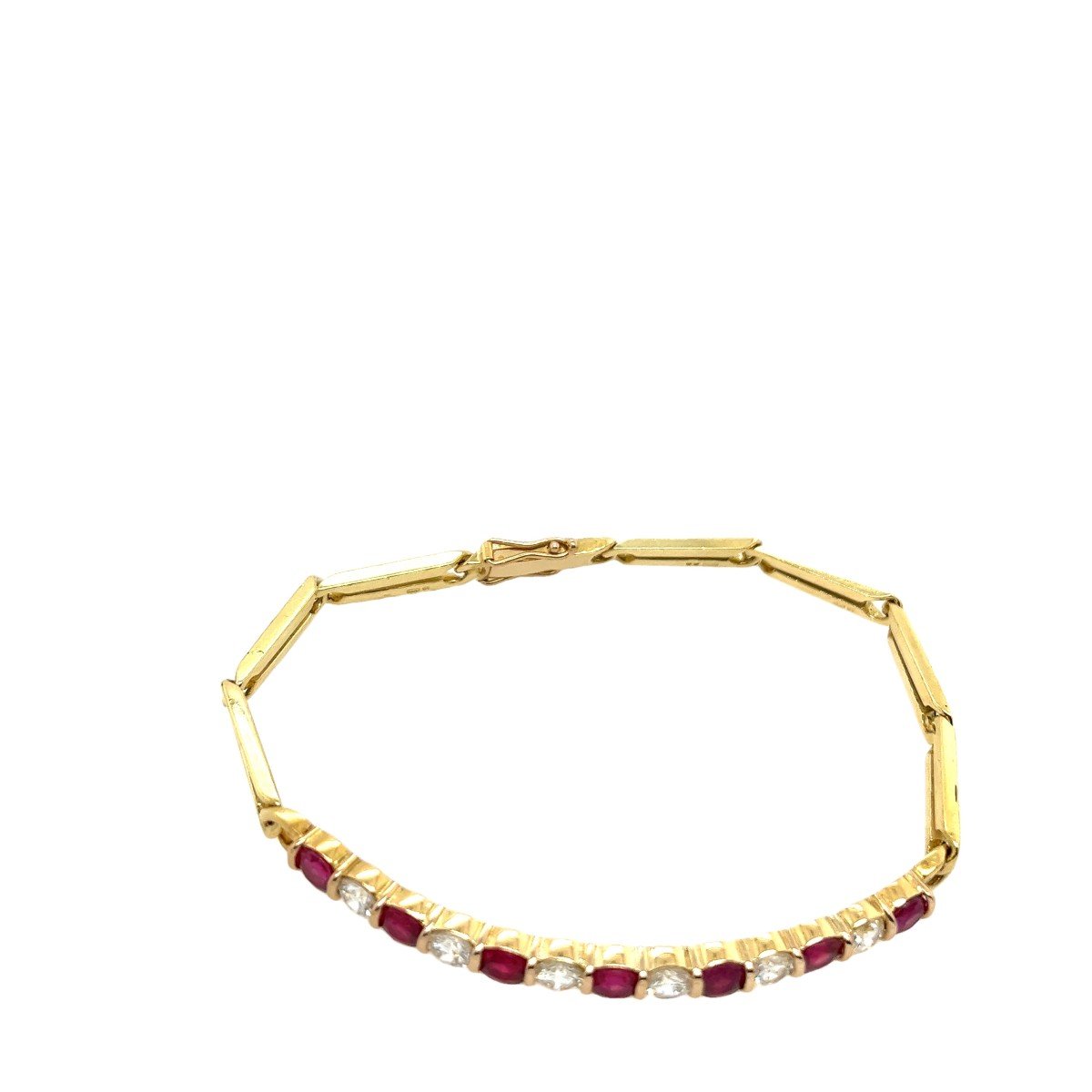 Bracelet Rubis Et Diamants En Or Jaune 18 Carats, Serti De Diamants 1,50 Ct Et De Rubis 1,75 Ct-photo-3