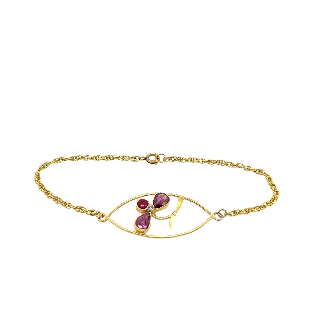 Vintage Style 18ct Yellow Gold Bracelet – 3 Natural Rubies & 1 Diamond