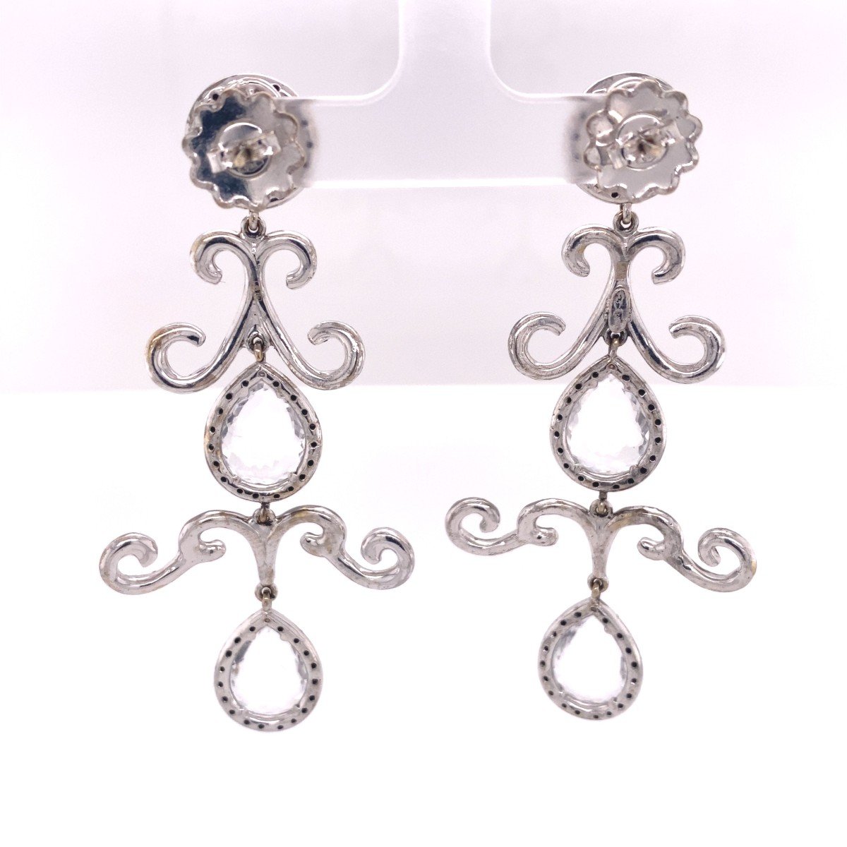 Boucles d'Oreilles Pendantes En Or Blanc 18 Carats De Qualité Supérieure Avec 4,40 Carats De Di-photo-2