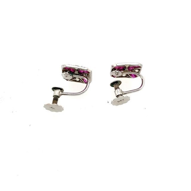 Boucles d'Oreilles Vintage Diamant Et Rubis Serties En Platine Et Or Blanc 9 Carats-photo-2