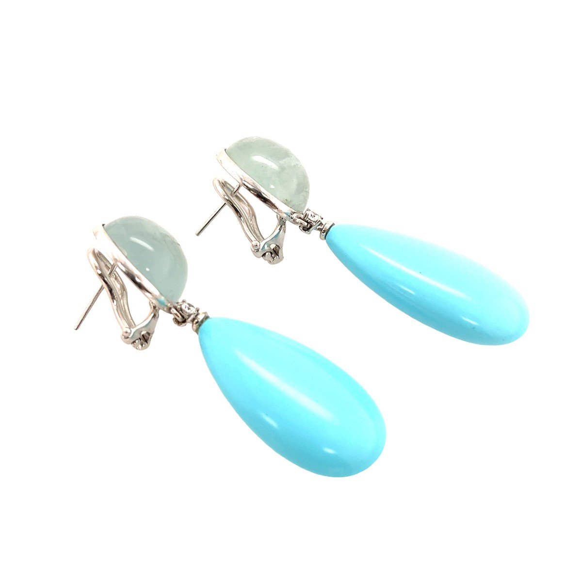 18k White Gold Drop Earrings Set With Turquoise Gemstones, -photo-2