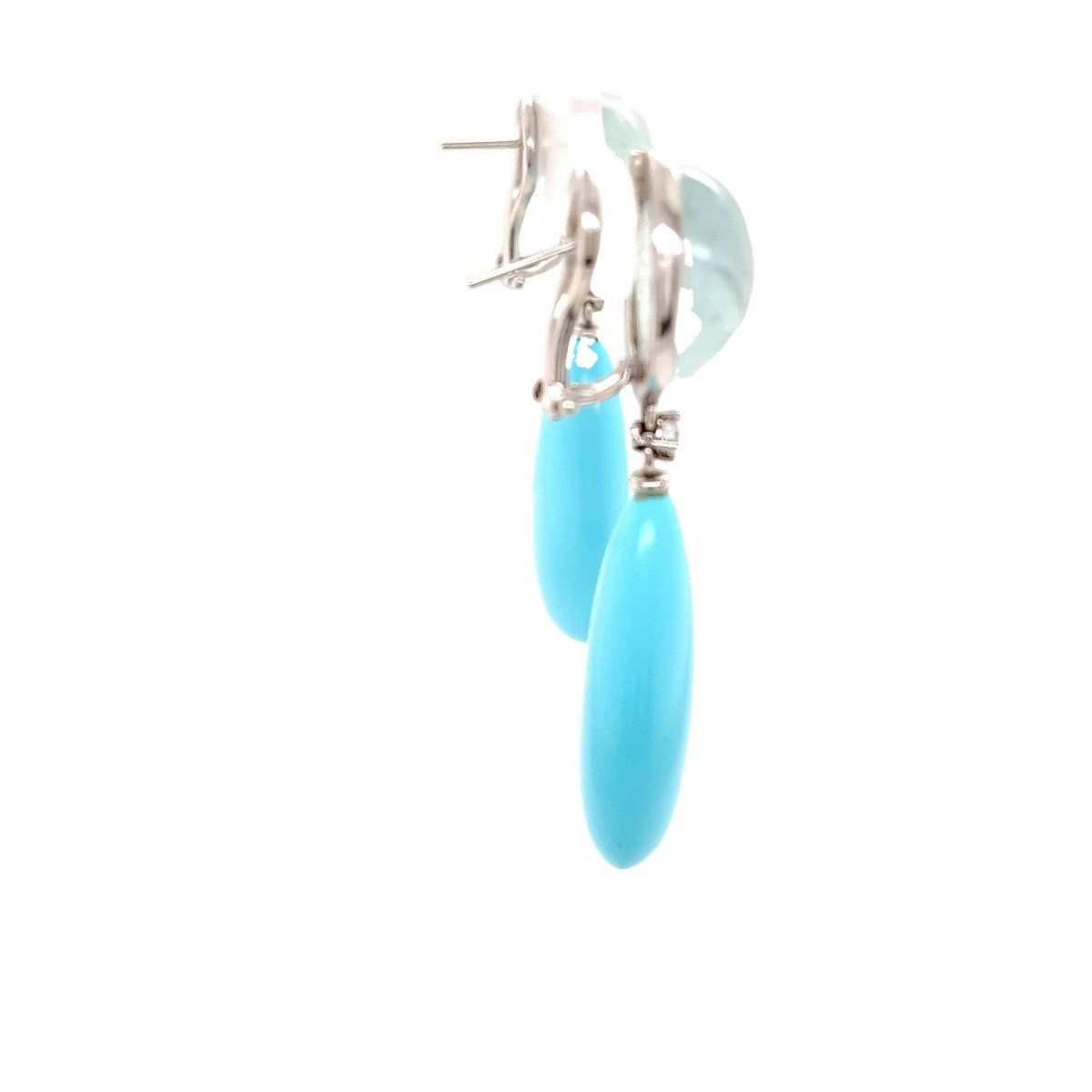 18k White Gold Drop Earrings Set With Turquoise Gemstones, -photo-2