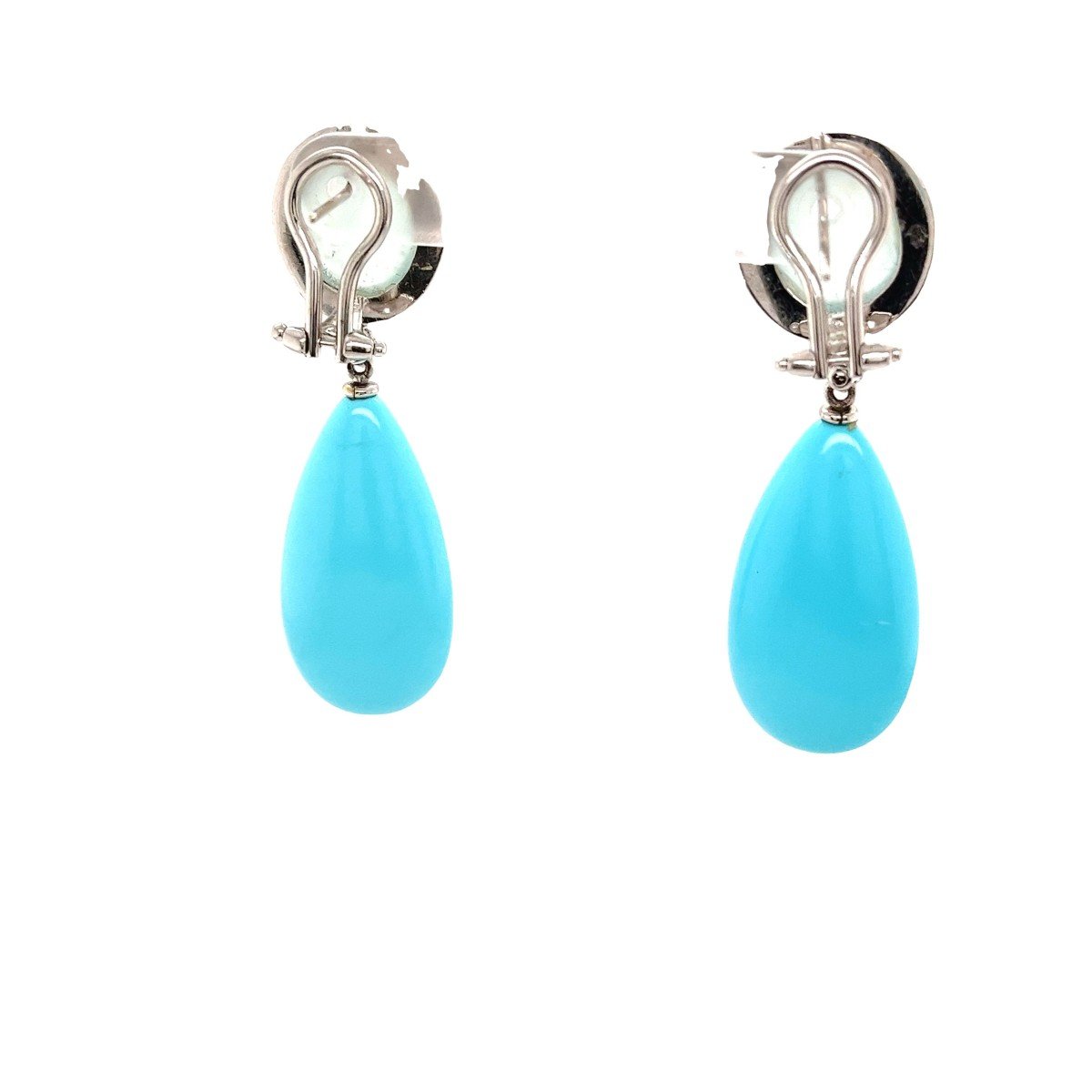 18k White Gold Drop Earrings Set With Turquoise Gemstones, -photo-3