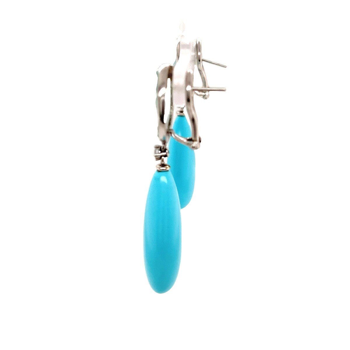 18k White Gold Drop Earrings Set With Turquoise Gemstones, -photo-4