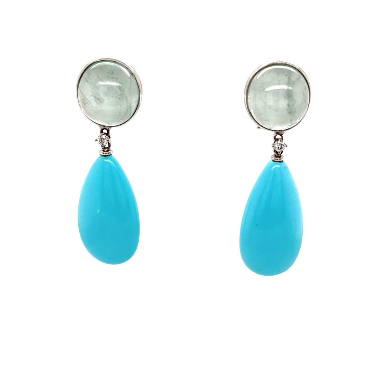 18k White Gold Drop Earrings Set With Turquoise Gemstones, 