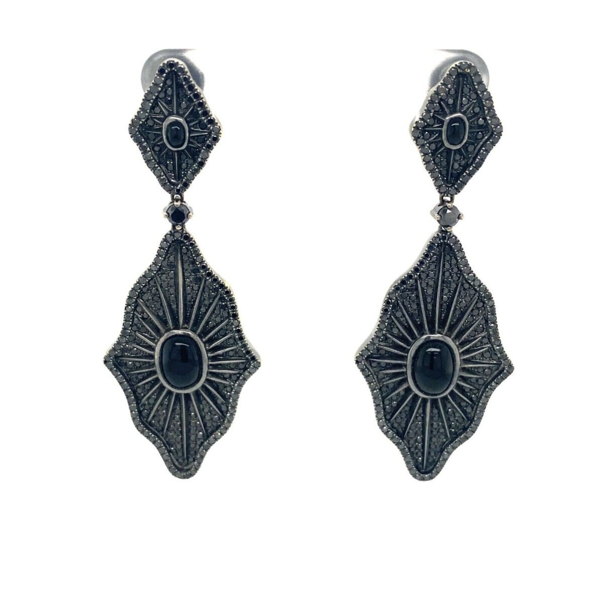 Gaydamak 18k Black Gold, 5.0 Carat Black Diamond And Highest Quality Onyx Earrings