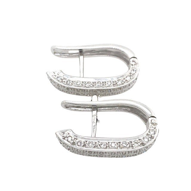 18k White Gold Huggie Earrings Set With 0.80 Ct Of Diamonds-photo-3