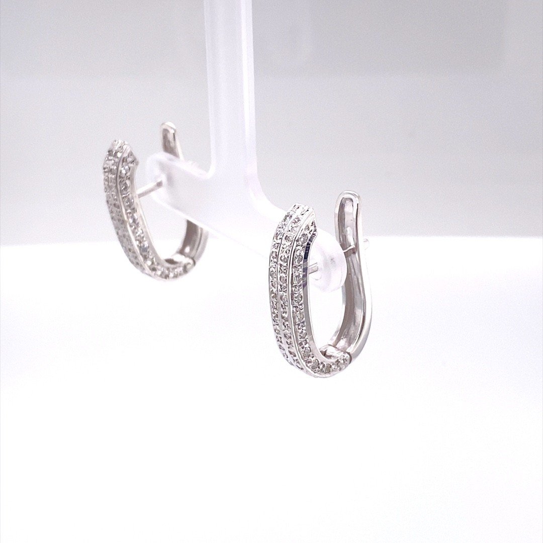 18k White Gold Huggie Earrings Set With 0.80 Ct Of Diamonds-photo-2