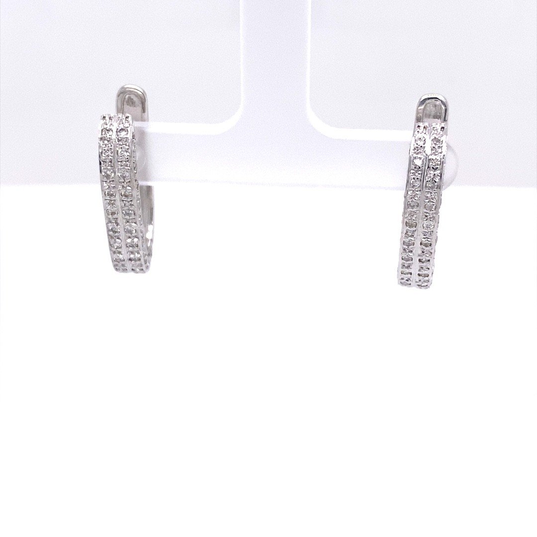 18k White Gold Huggie Earrings Set With 0.80 Ct Of Diamonds-photo-3