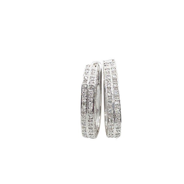 Boucles d'Oreilles Huggie En Or Blanc 18 Carats, Serties De 0,80 Ct De Diamants