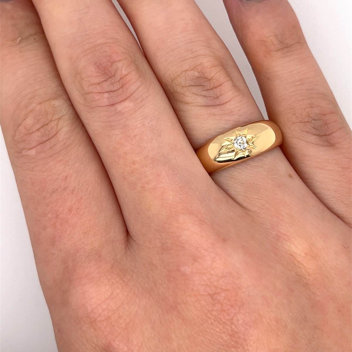 Vintage Diamond Ring In 18k Yellow Gold Set With 1 Old Cut Diamond-photo-3