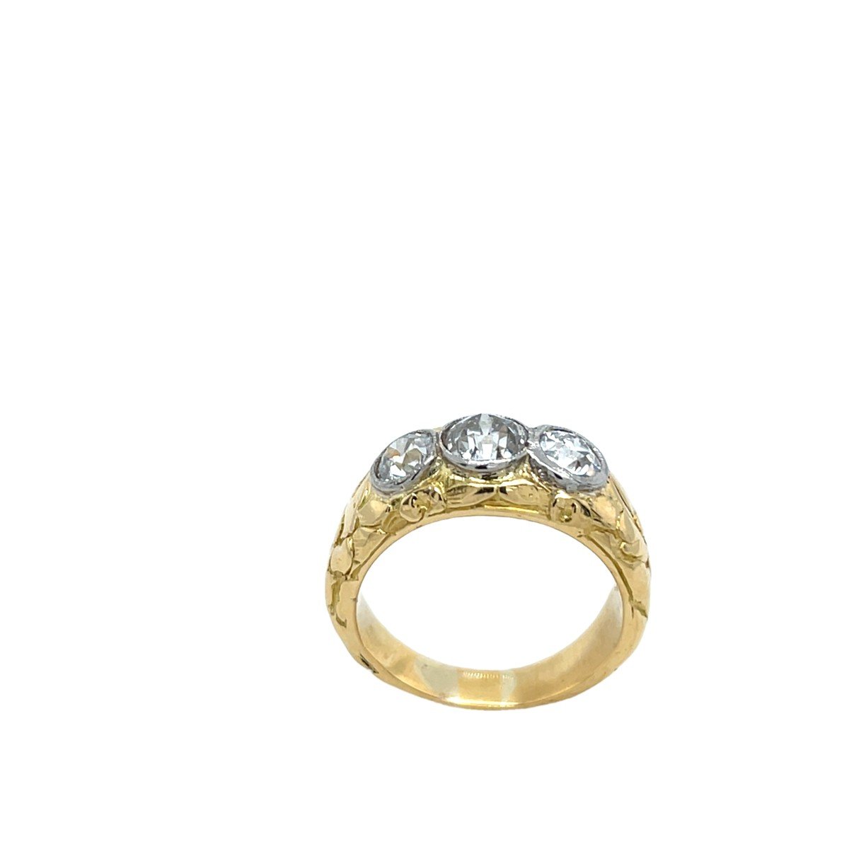 18k Yellow And White Gold 3 Stone Ring Set With 1.70 Ct Natural Diamonds-photo-2