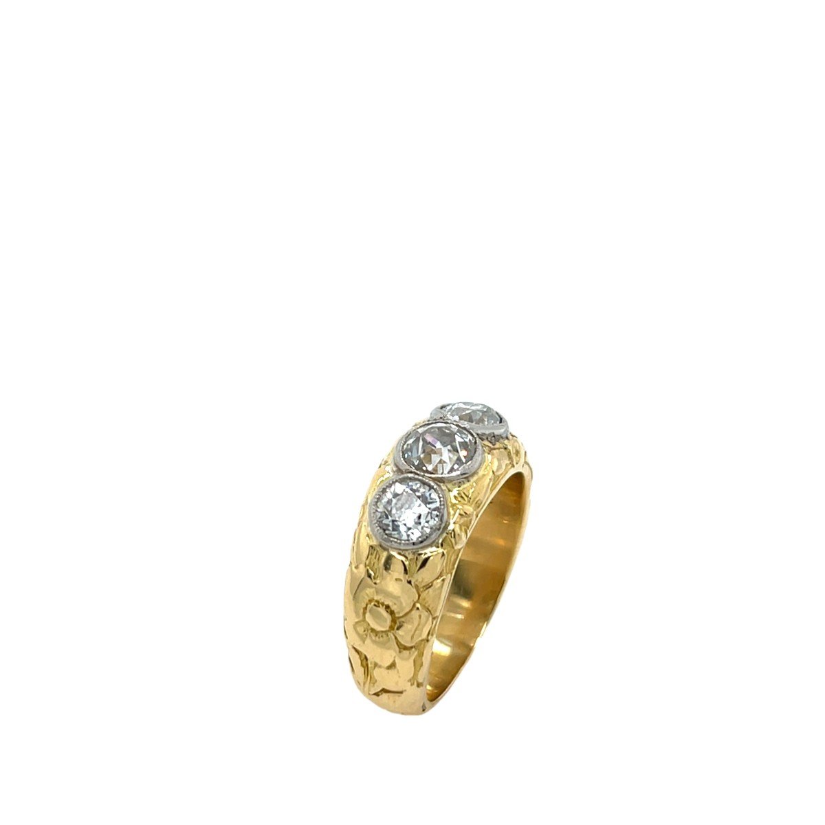 18k Yellow And White Gold 3 Stone Ring Set With 1.70 Ct Natural Diamonds-photo-1